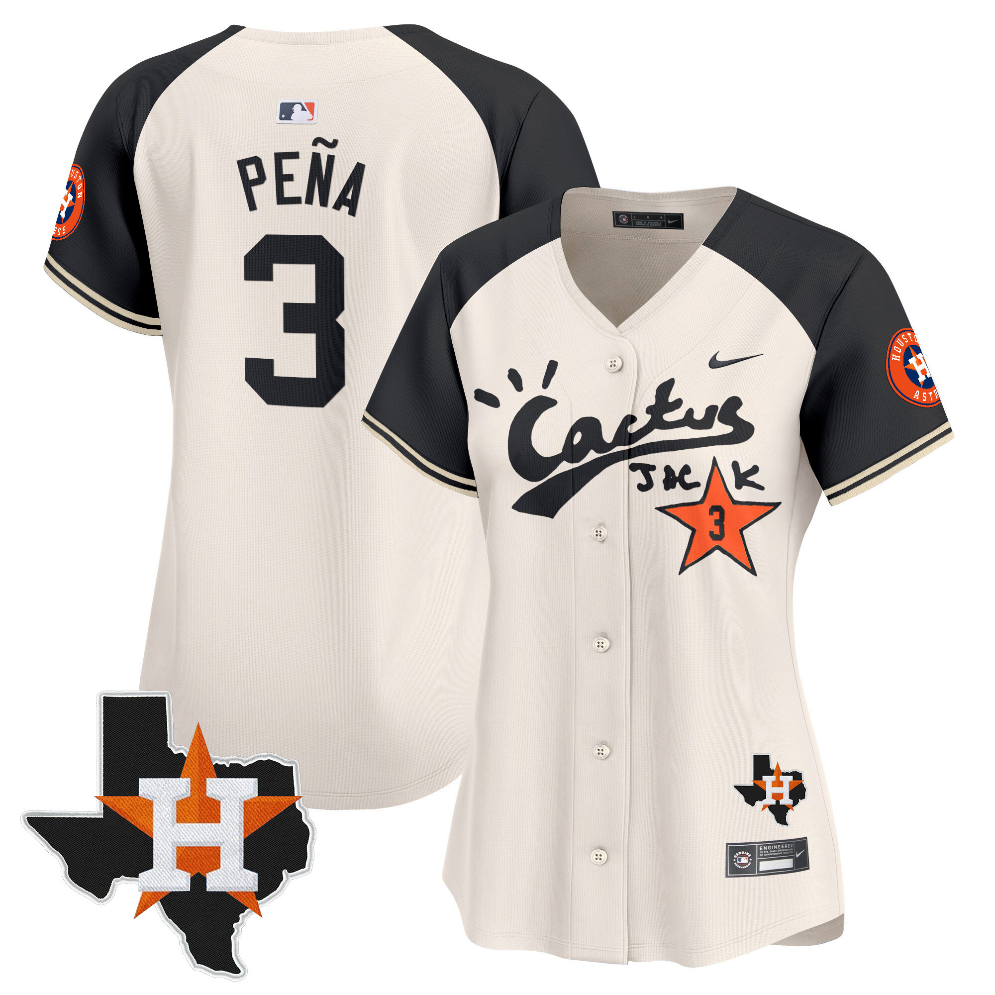 Jeremy Pena Women's Houston Astros Cactus Jack Patch Vapor Premier Limited V7 Cream Alternate Jersey - All Stitched