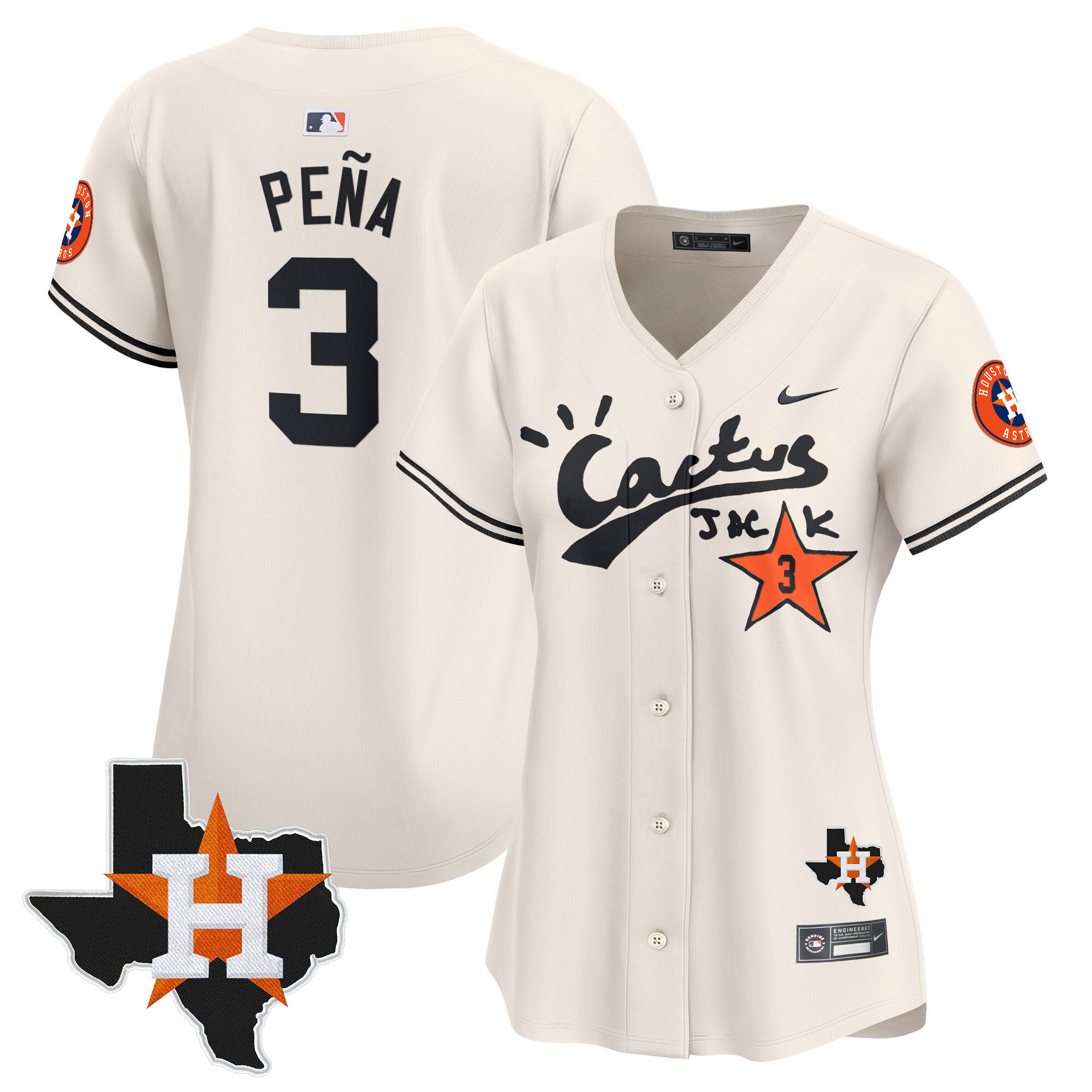 Jeremy Pena Women's Houston Astros Cactus Jack Patch Vapor Premier Limited V7 Cream Jersey - All Stitched