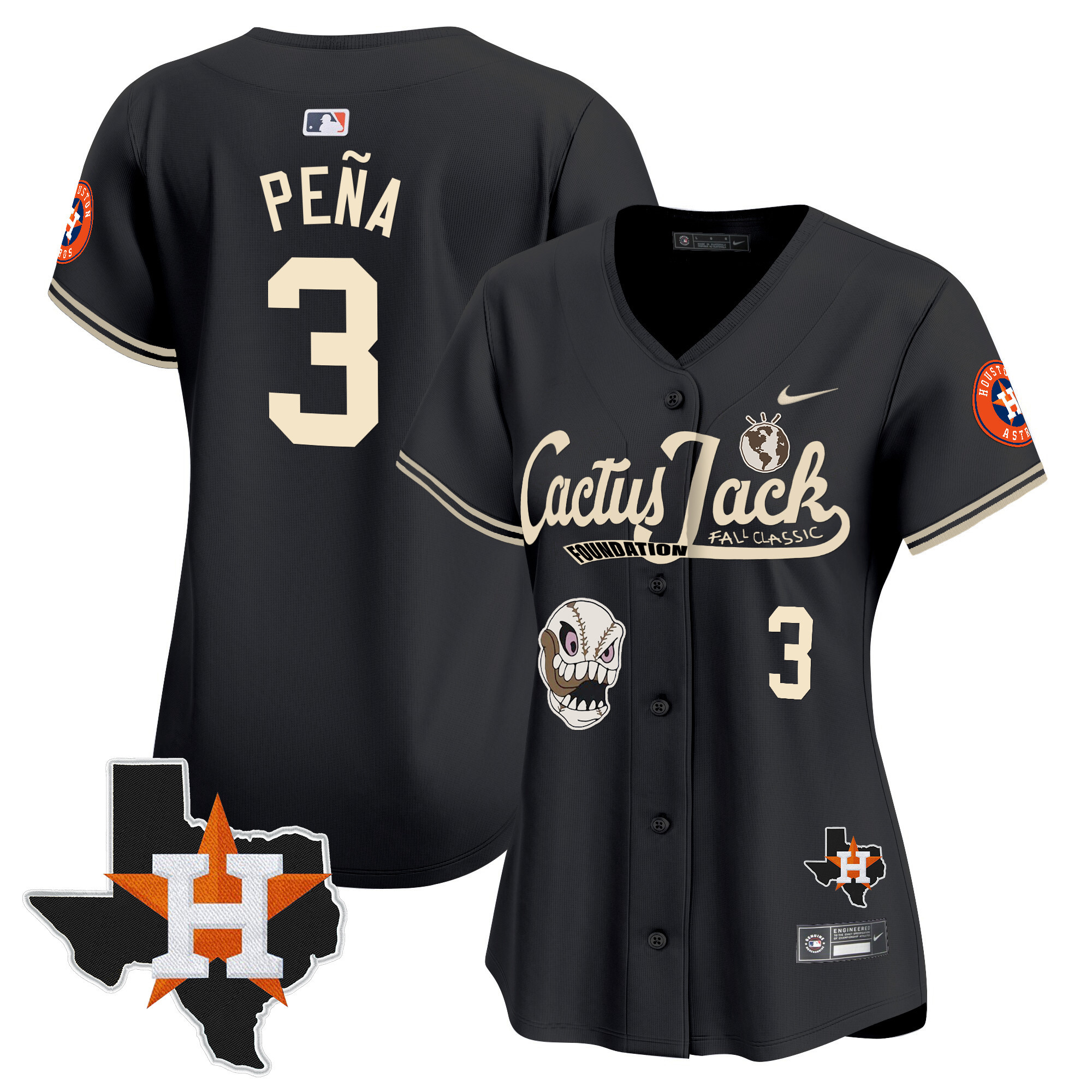 Jeremy Pena Women's Houston Astros Cactus Jack Patch Vapor Premier Limited V8 Black Jersey - All Stitched