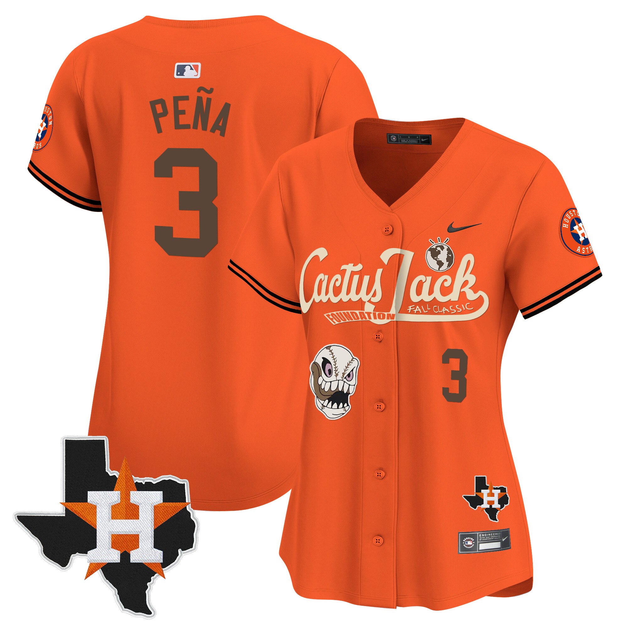 Jeremy Pena Women's Houston Astros Cactus Jack Patch Vapor Premier Limited V8 Orange Jersey - All Stitched