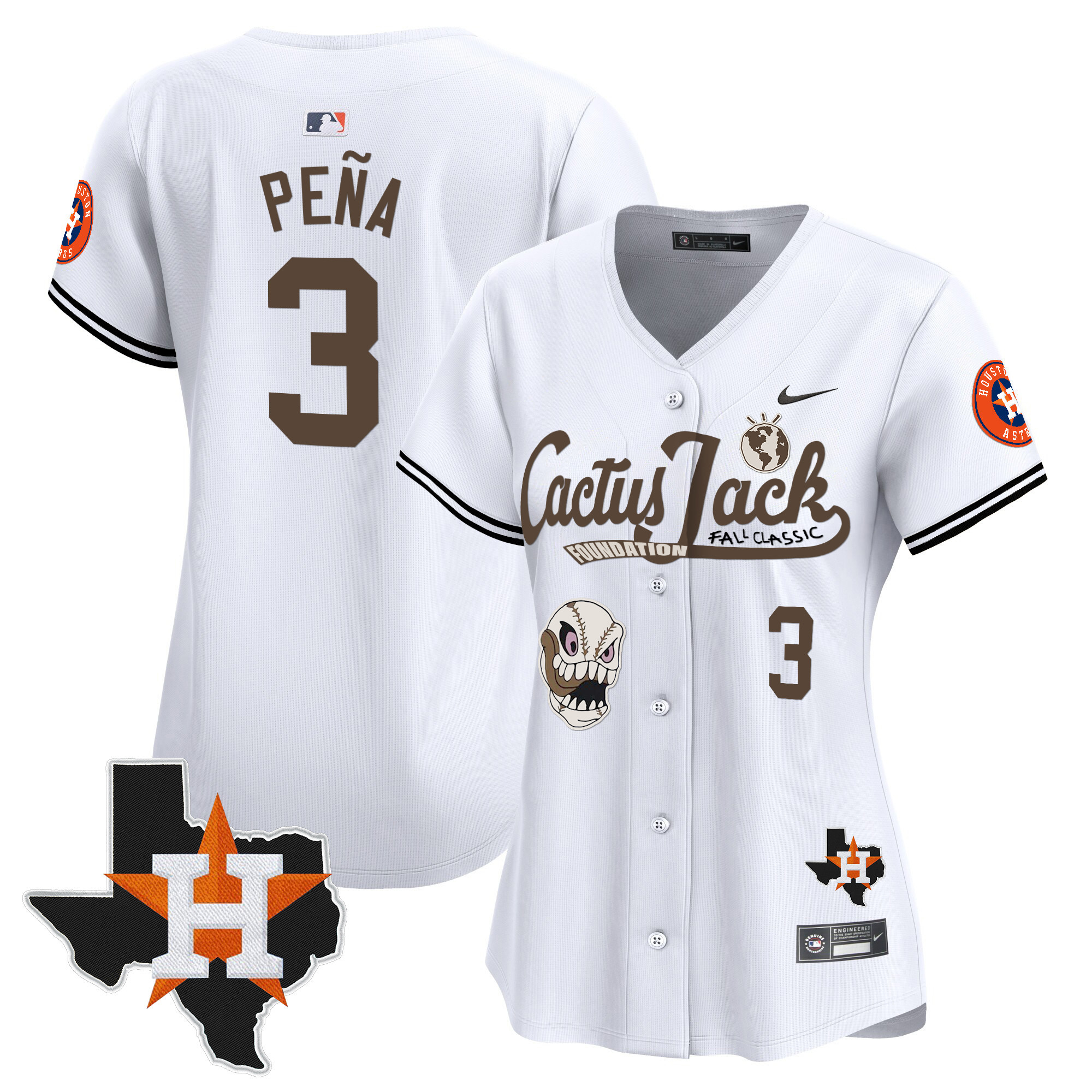 Jeremy Pena Women's Houston Astros Cactus Jack Patch Vapor Premier Limited V8 White Jersey - All Stitched