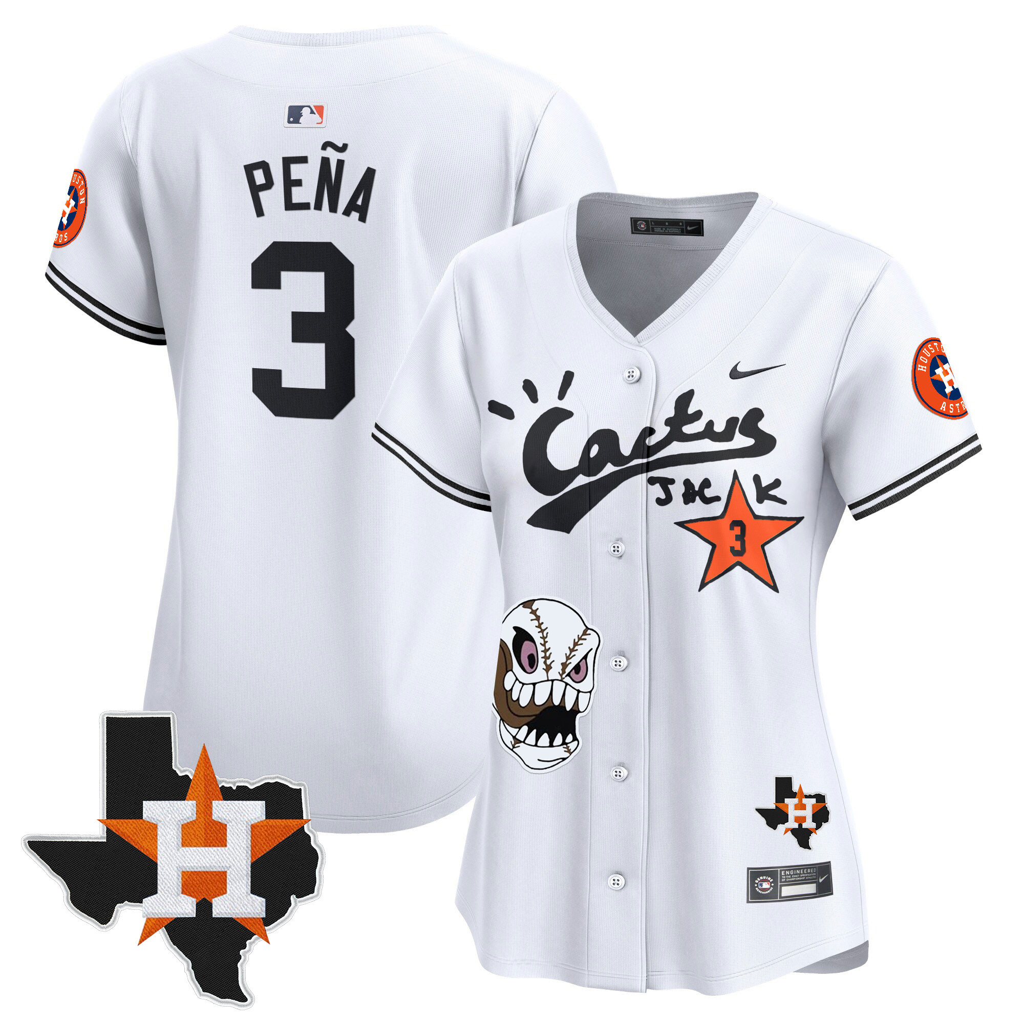 Jeremy Pena Women's Houston Astros Cactus Jack Patch Vapor Premier Limited White Jersey - All Stitched