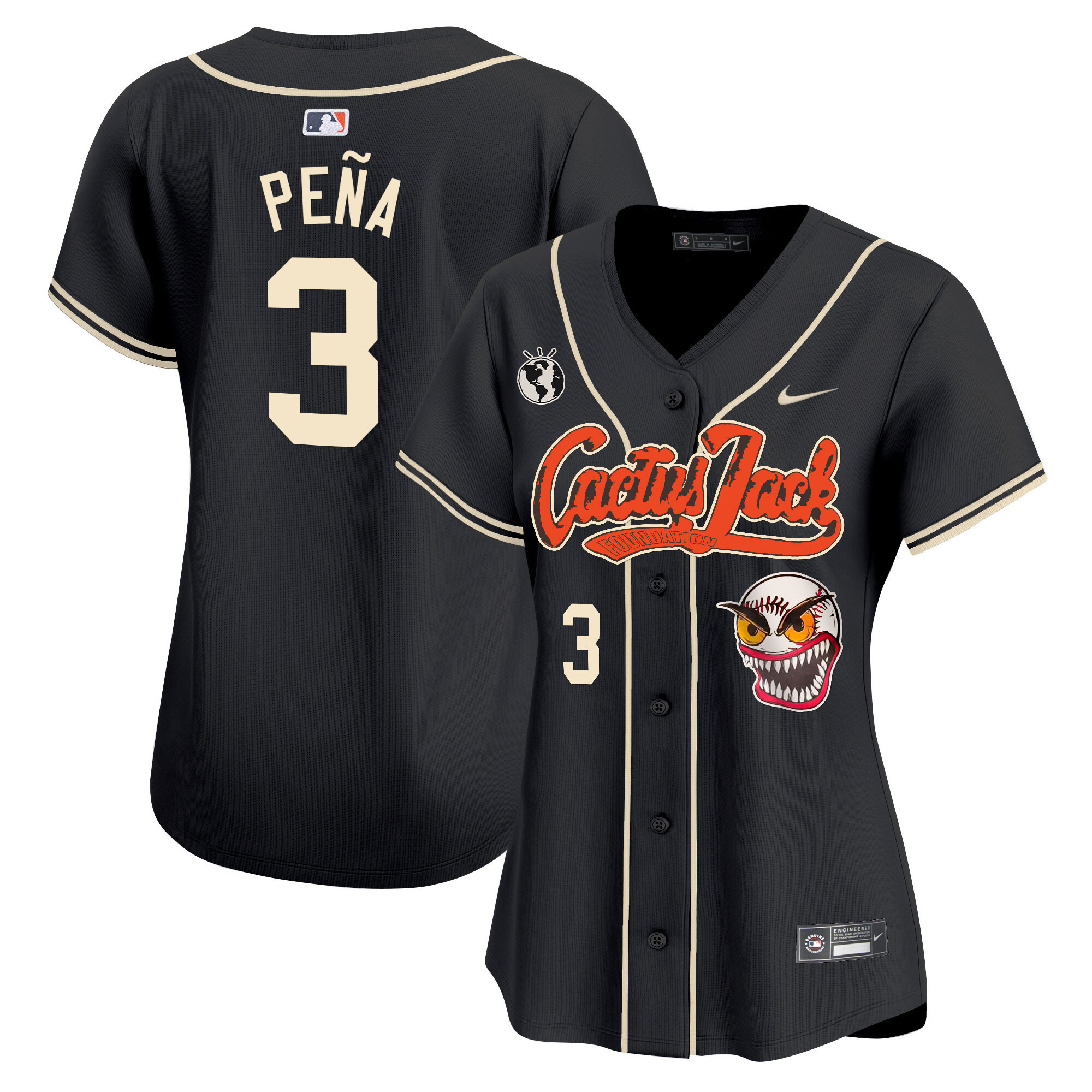 Jeremy Pena Women's Houston Astros Cactus Jack Vapor Premier Limited Black Jersey - All Stitched