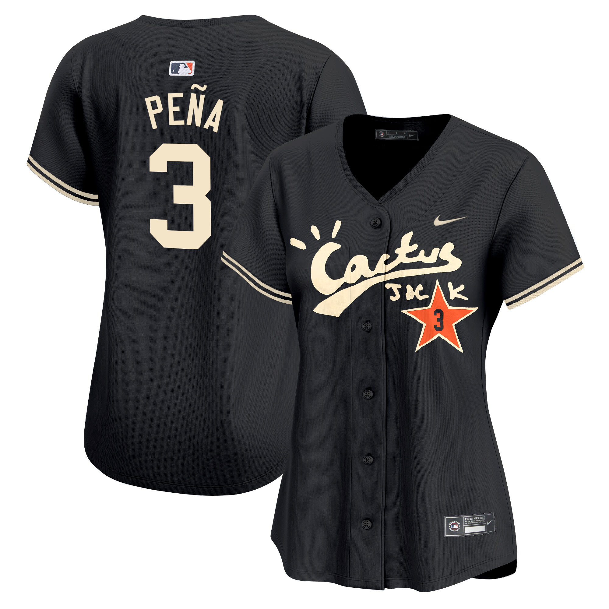 Jeremy Pena Women's Houston Astros Cactus Jack Vapor Premier Limited V2 Black Jersey - All Stitched