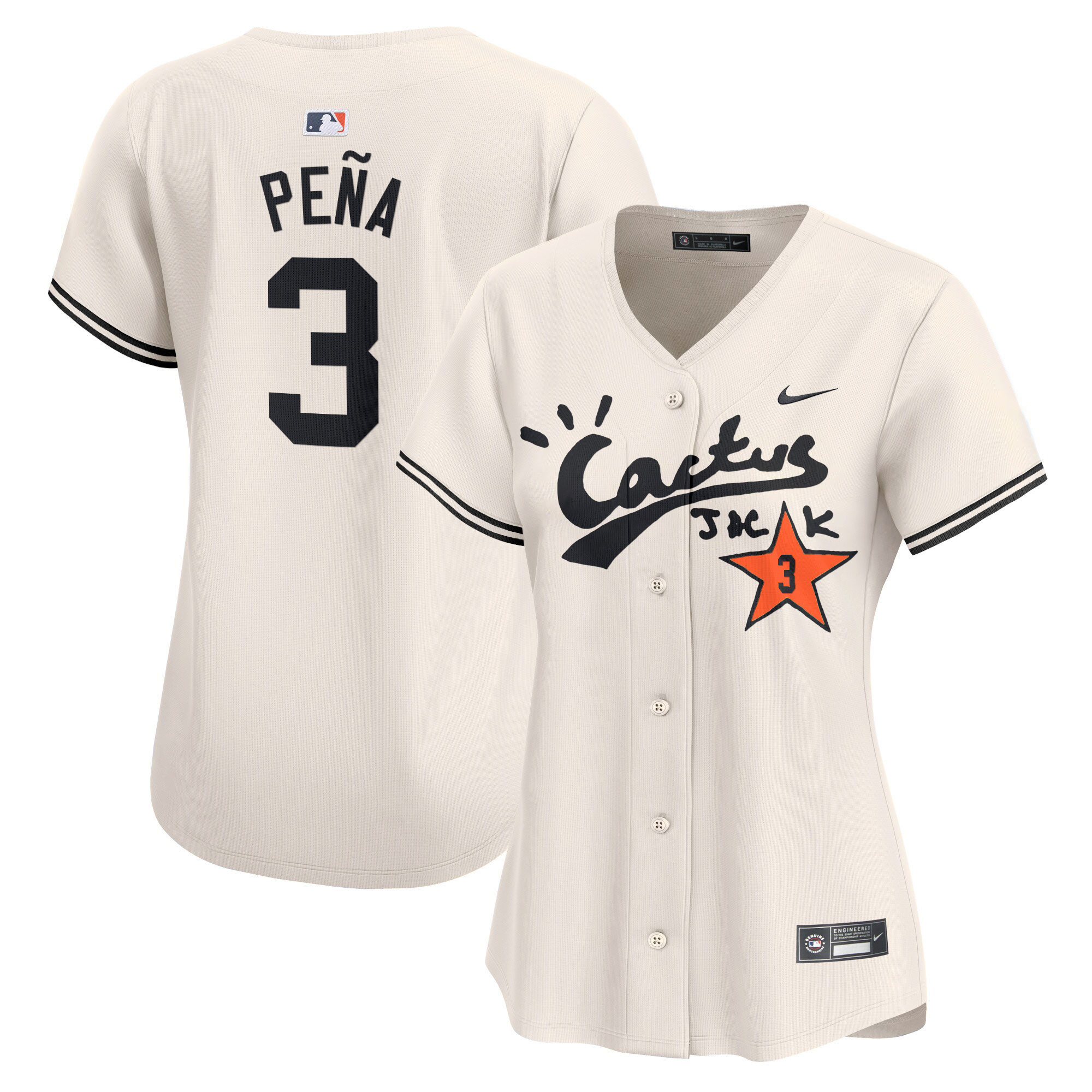 Jeremy Pena Women's Houston Astros Cactus Jack Vapor Premier Limited V2 Cream Jersey - All Stitched