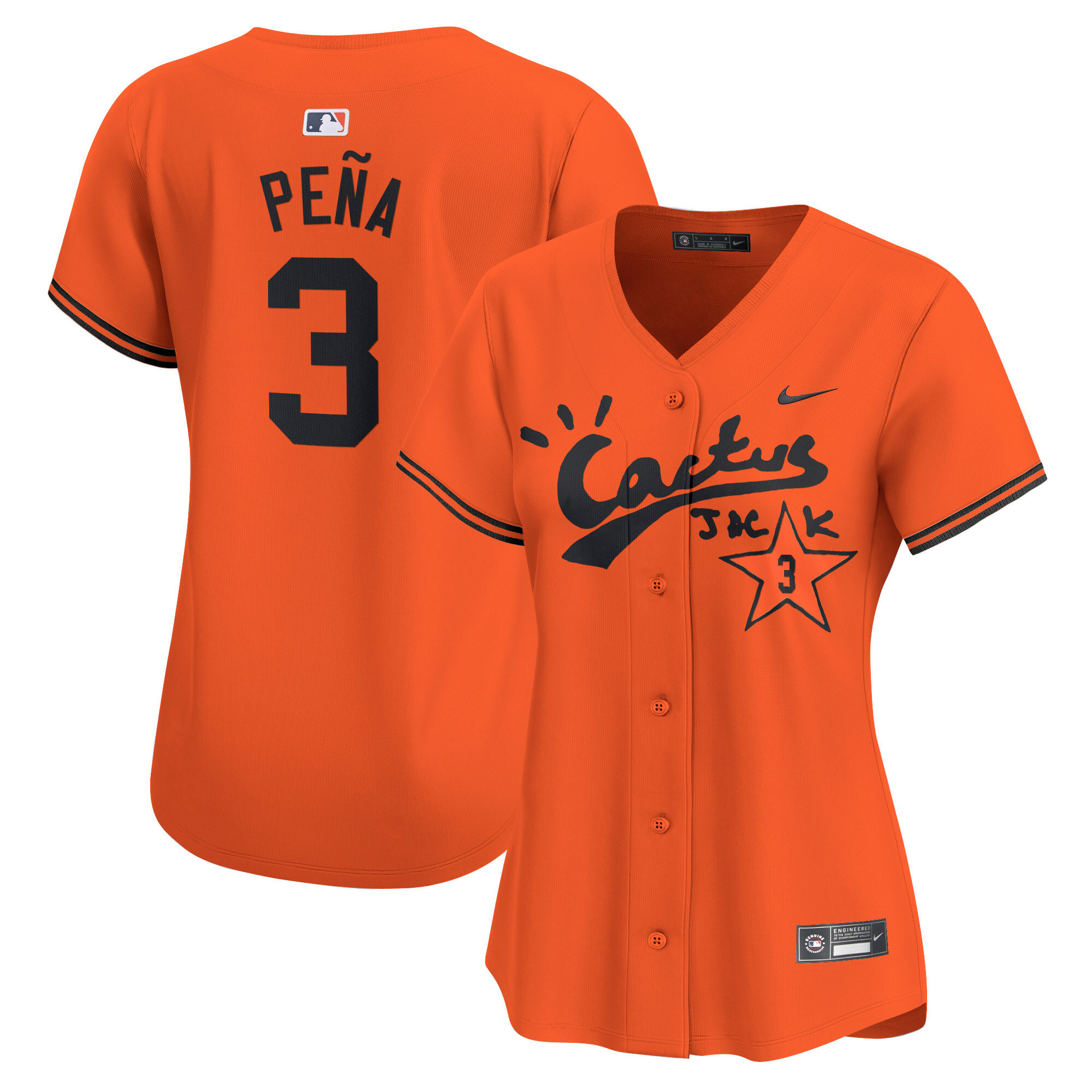 Jeremy Pena Women's Houston Astros Cactus Jack Vapor Premier Limited V2 Orange Jersey - All Stitched