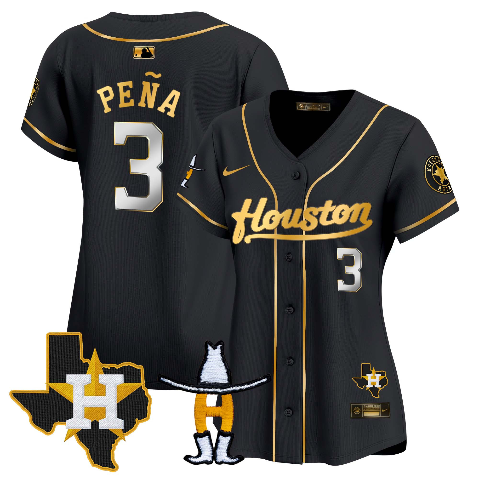 Jeremy Pena Women's Houston Astros Houston Rodeo Patch Vapor Premier Limited Black Gold Jersey - All Stitched
