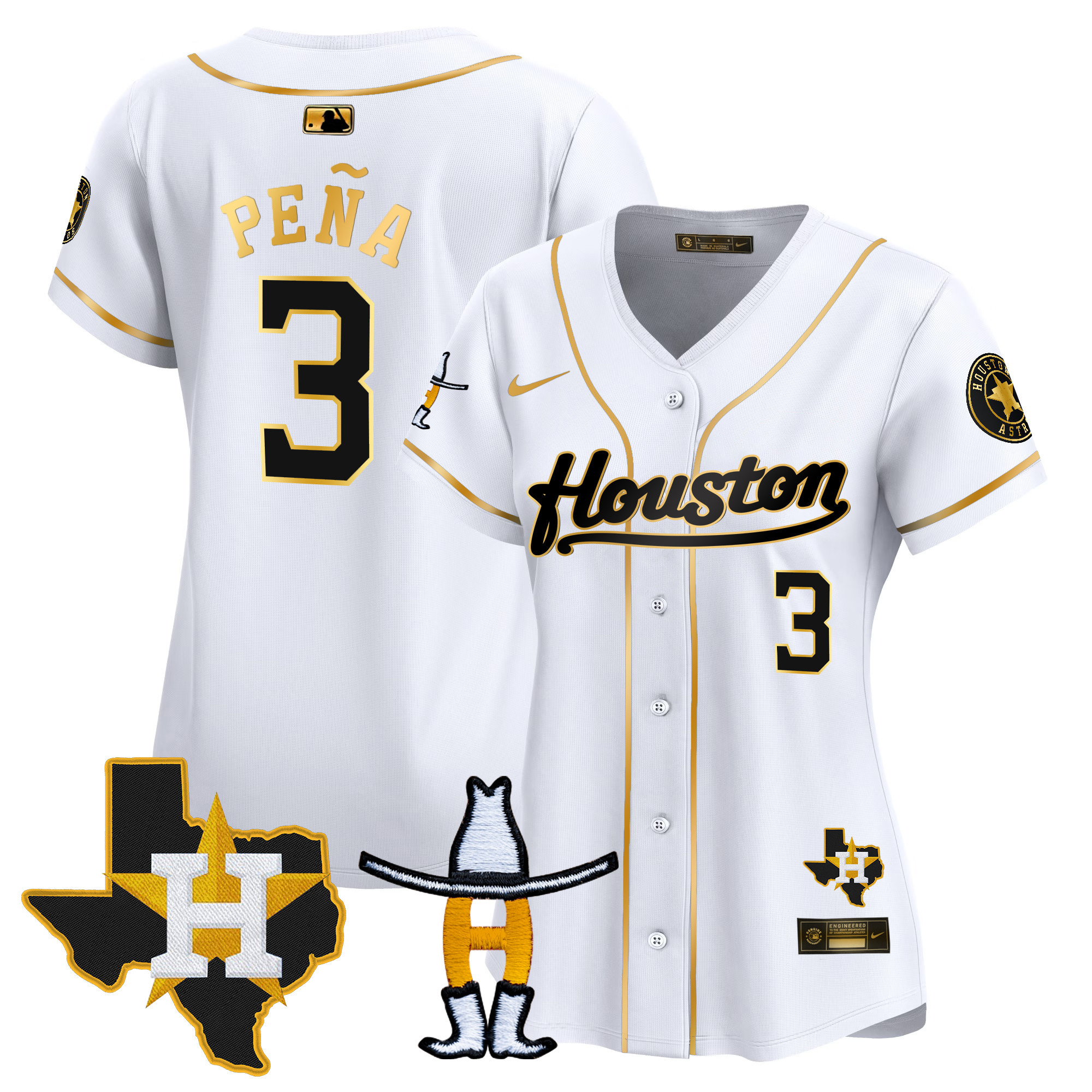 Jeremy Pena Women's Houston Astros Houston Rodeo Patch Vapor Premier Limited White Gold Jersey - All Stitched