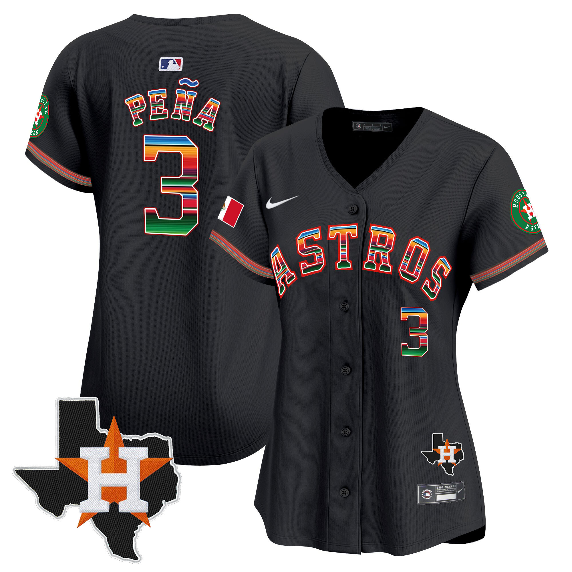 Jeremy Pena Women's Houston Astros Mexico Texas Patch Vapor Premier Limited Black Jersey - All Stitched
