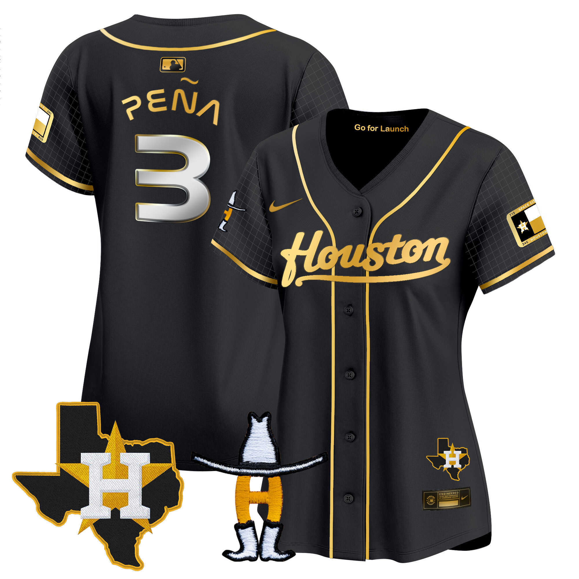 Jeremy Pena Women's Houston Astros Space City Houston Rodeo Patch Vapor Premier Limited Black Gold Jersey - All Stitched