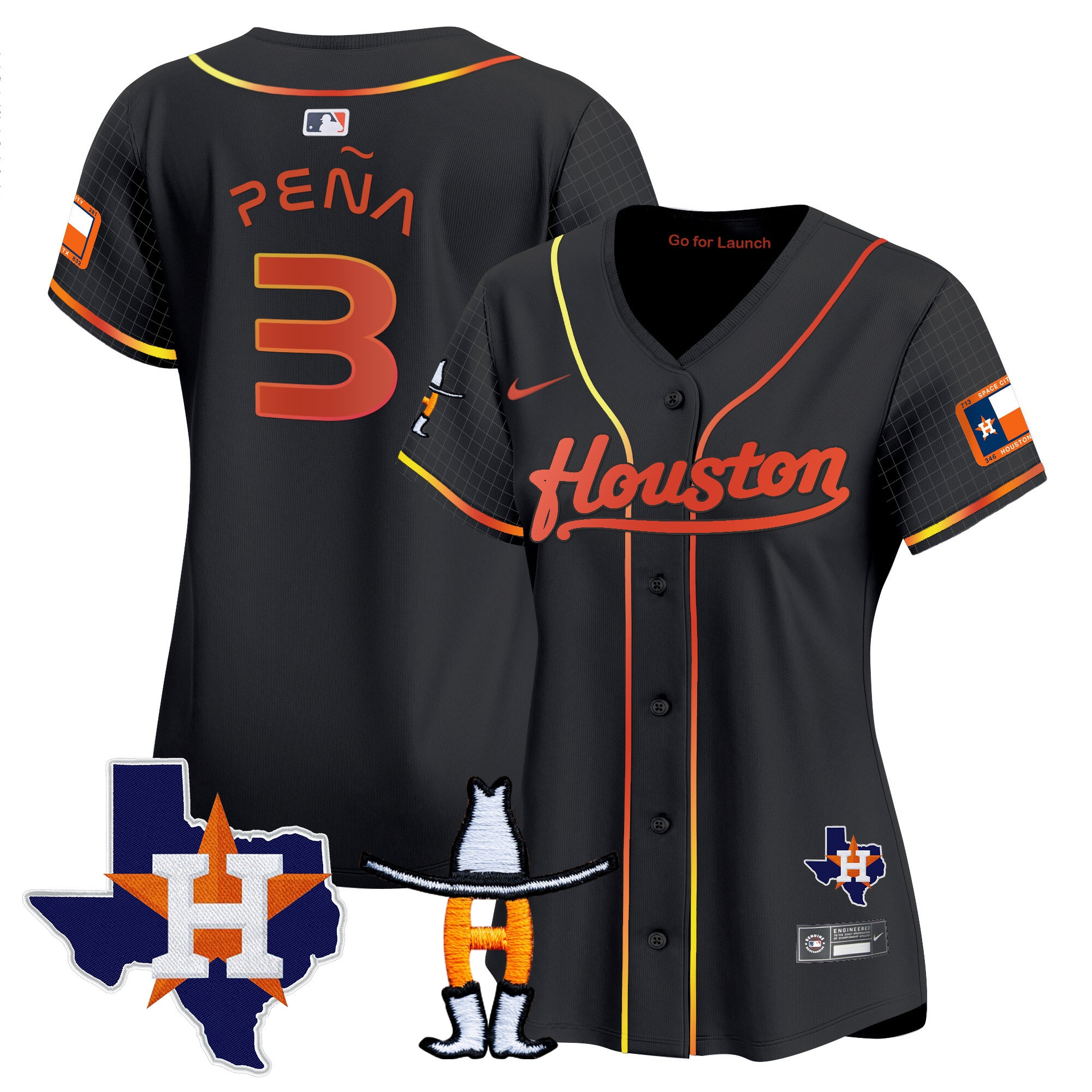 Jeremy Pena Women's Houston Astros Space City Houston Rodeo Patch Vapor Premier Limited Black Jersey - All Stitched