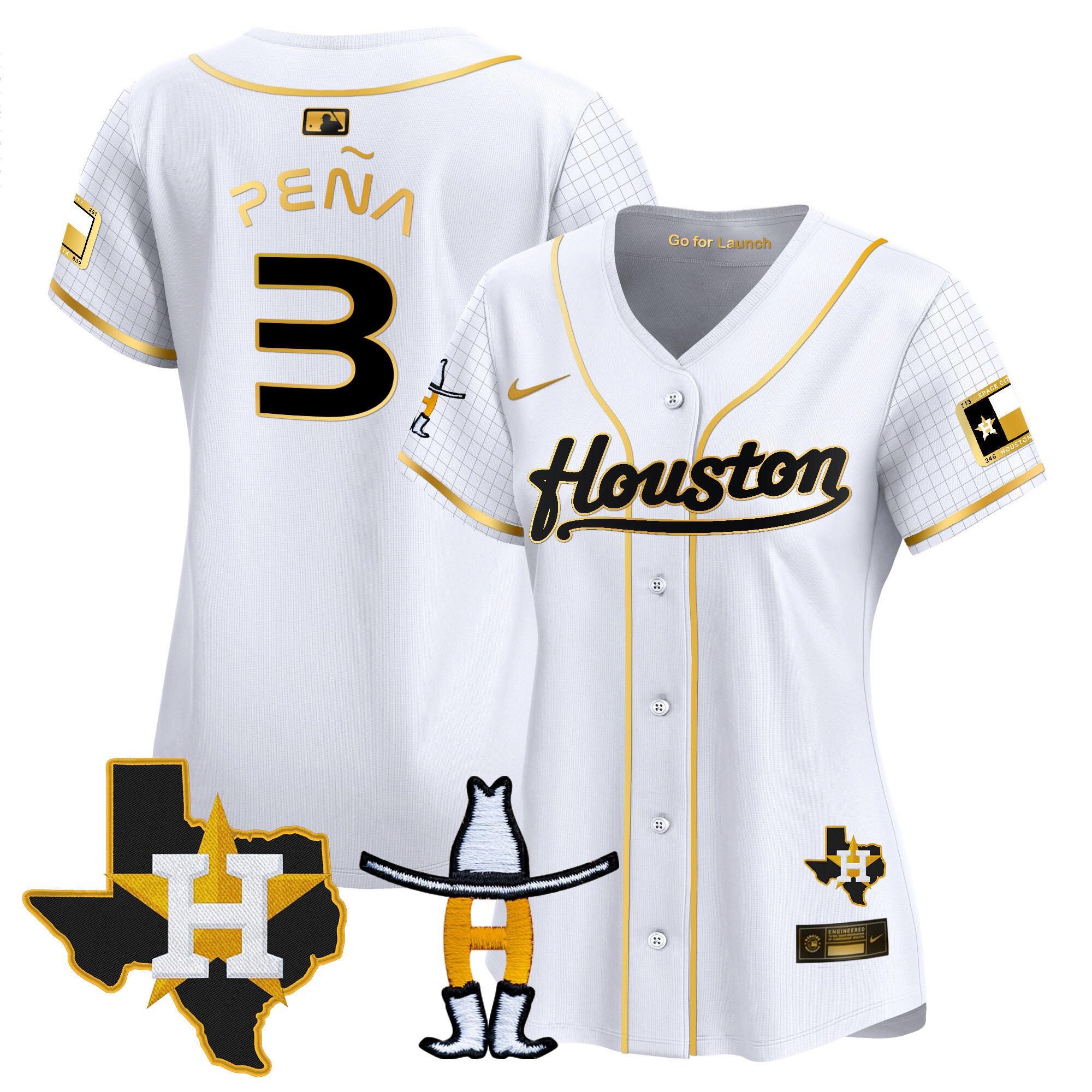 Jeremy Pena Women's Houston Astros Space City Houston Rodeo Patch Vapor Premier Limited White Gold Jersey - All Stitched