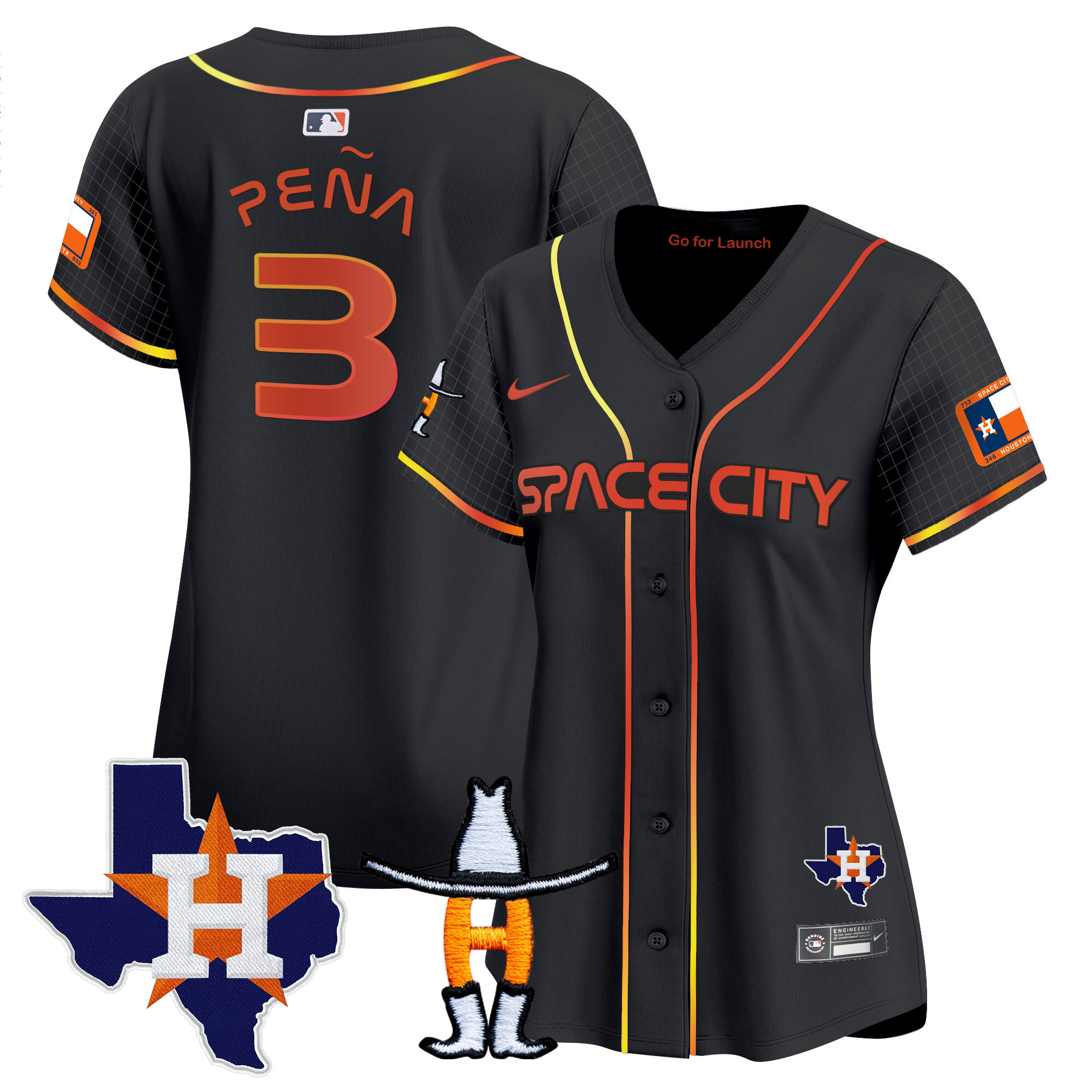 Jeremy Pena Women's Houston Astros Space City Texas Patch Vapor Premier Limited Black Jersey - All Stitched