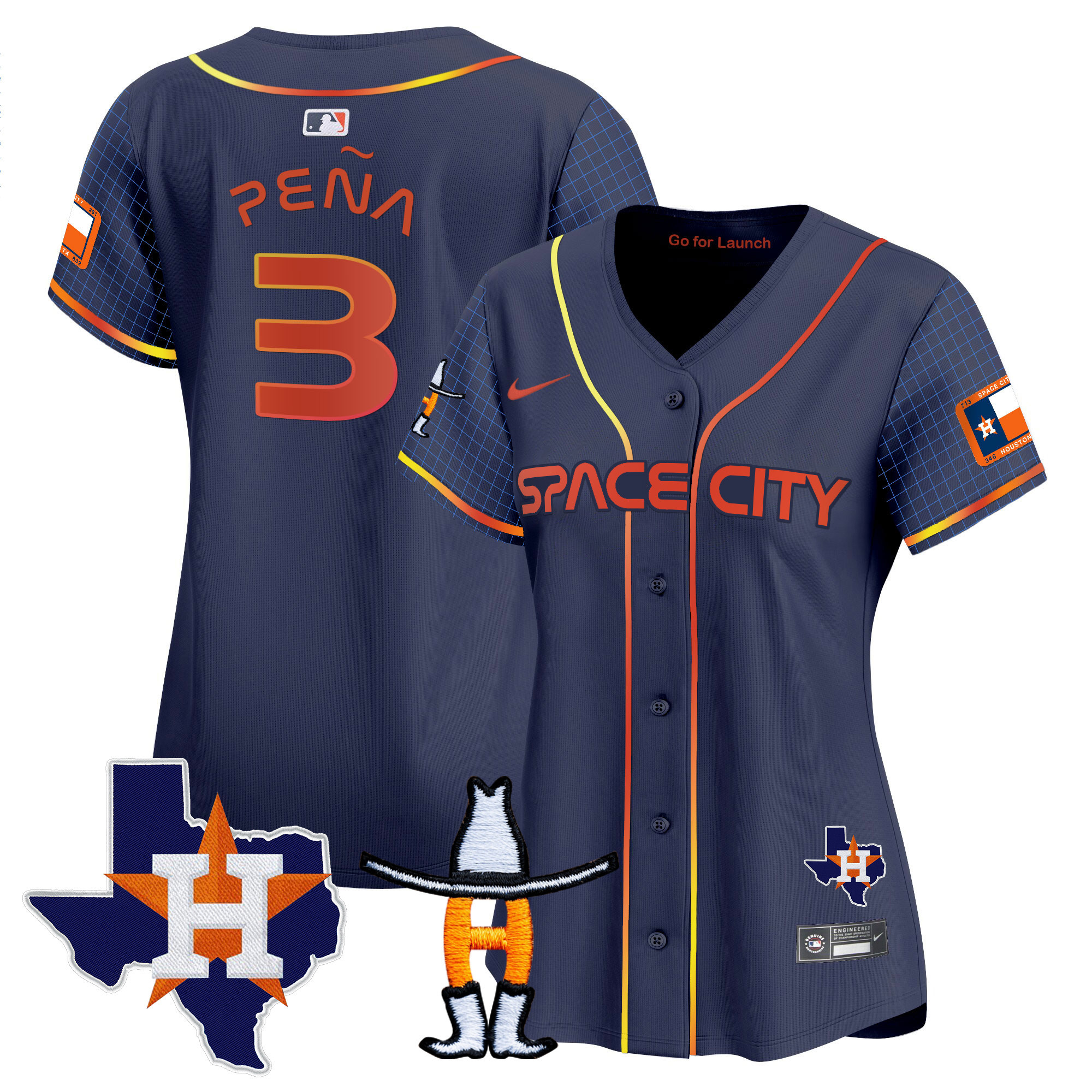 Jeremy Pena Women's Houston Astros Space City Texas Patch Vapor Premier Limited Navy Jersey - All Stitched