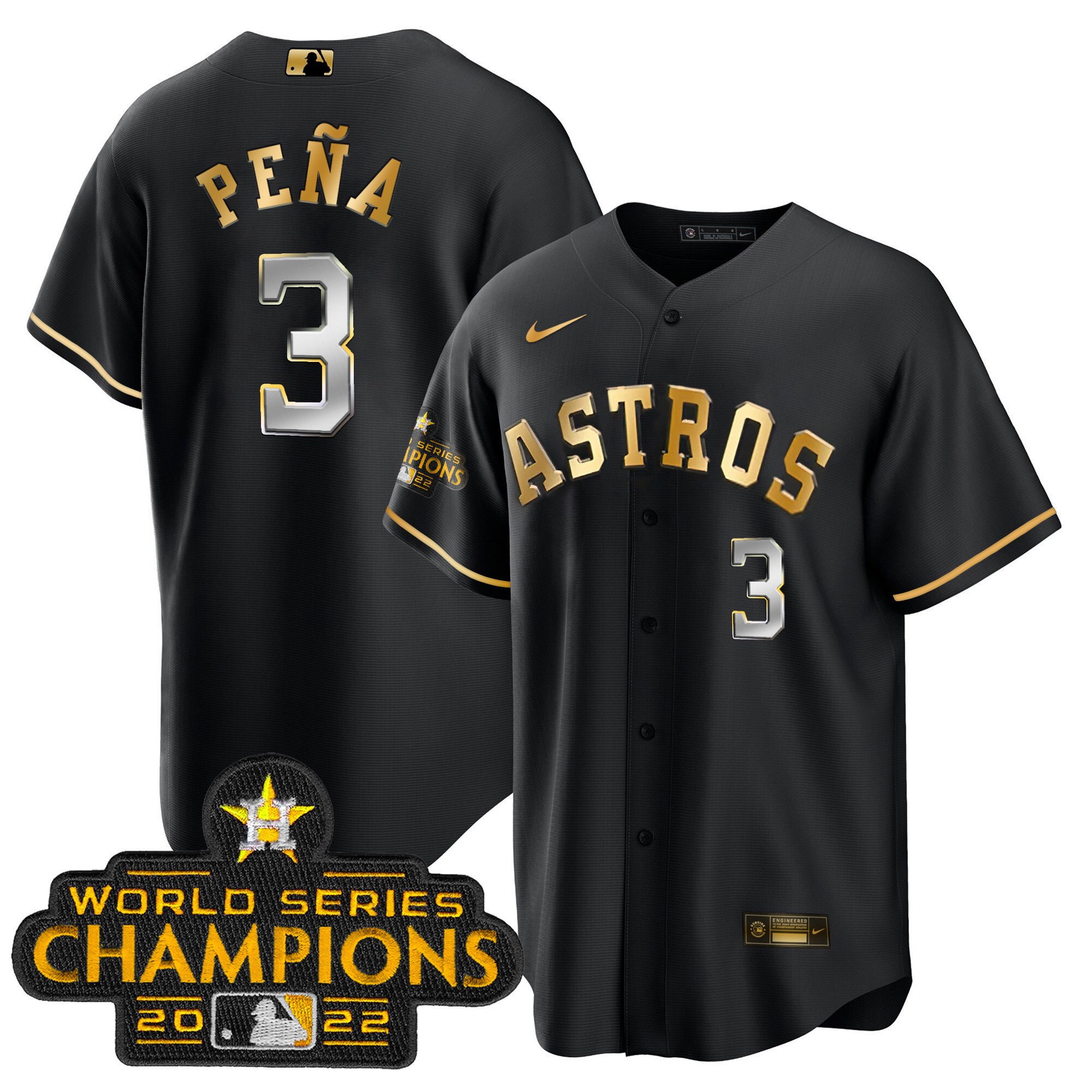 Jeremy Pena Youth's Houston Astros 2023 Gold Cool Base Collection Black Gold Jersey - All Stitched