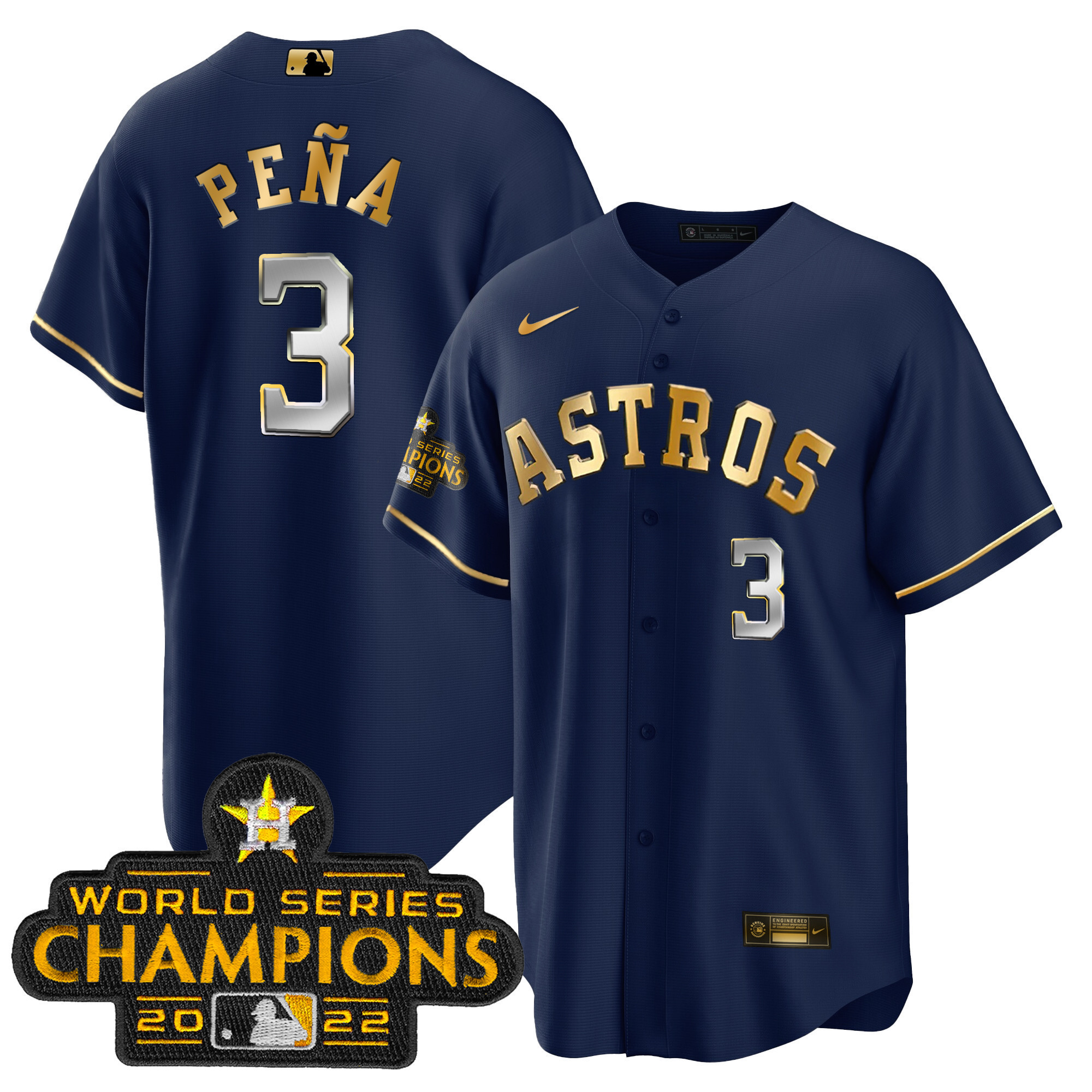 Jeremy Pena Youth's Houston Astros 2023 Gold Cool Base Collection Navy Gold Jersey - All Stitched