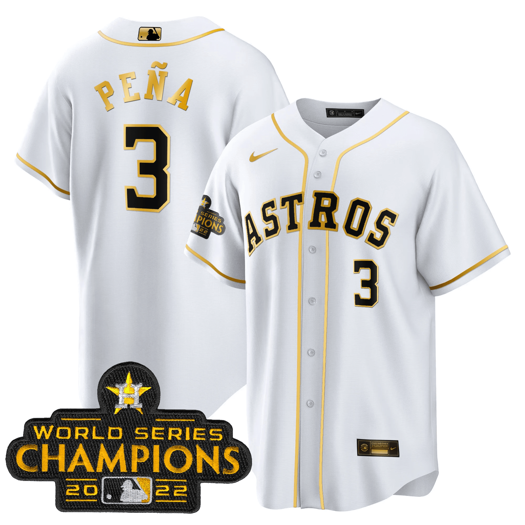 Jeremy Pena Youth's Houston Astros 2023 Gold Cool Base Collection White Gold Jersey - All Stitched