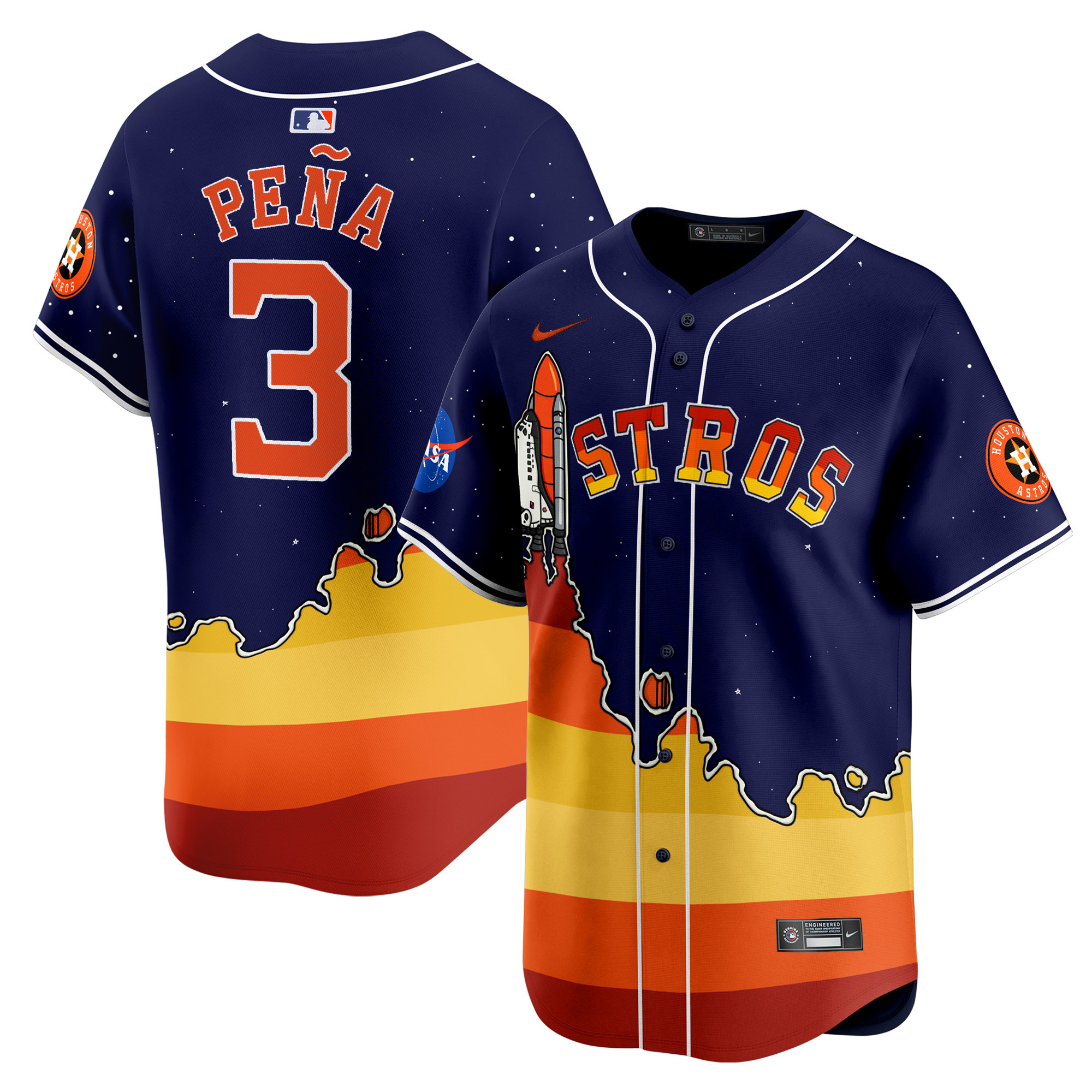 Jeremy PenaUnisex Houston Astros Space City and The Rainbow Guts Vapor Premier Limited Navy Jersey - Printed