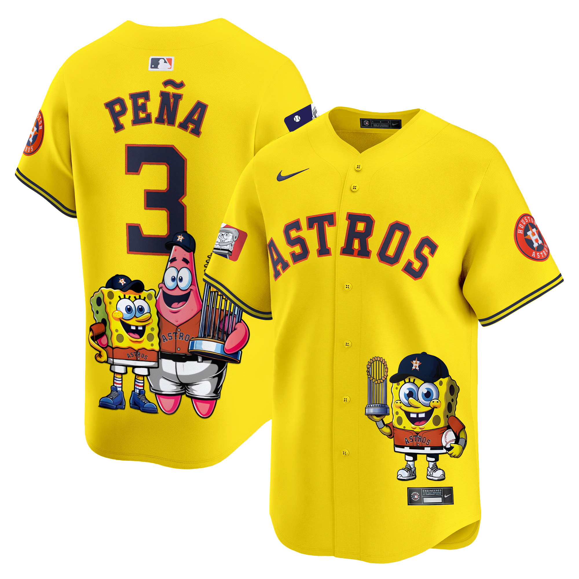 Jeremy PenaUnisex Houston Astros SpongeBob SquarePants Vapor Premier Limited Gold Jersey - Printed