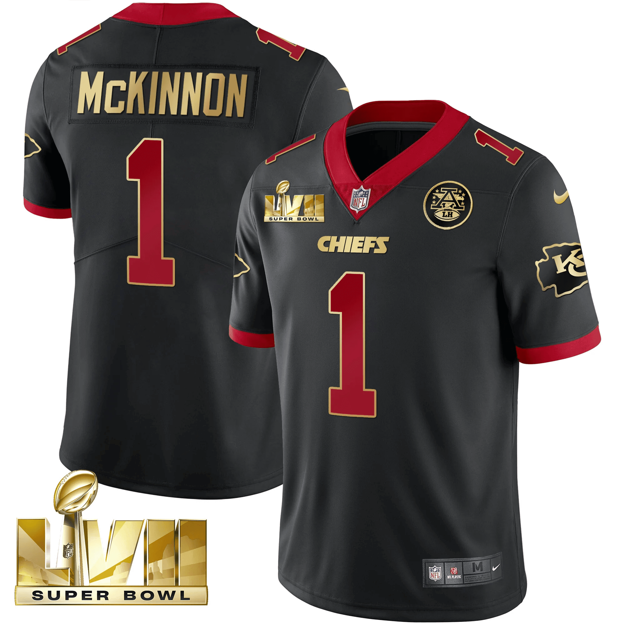 Jerick McKinnon Men's Kansas City Chiefs Super Bowl LVII Gold Trim Vapor V2 Black Jersey - All Stitched 