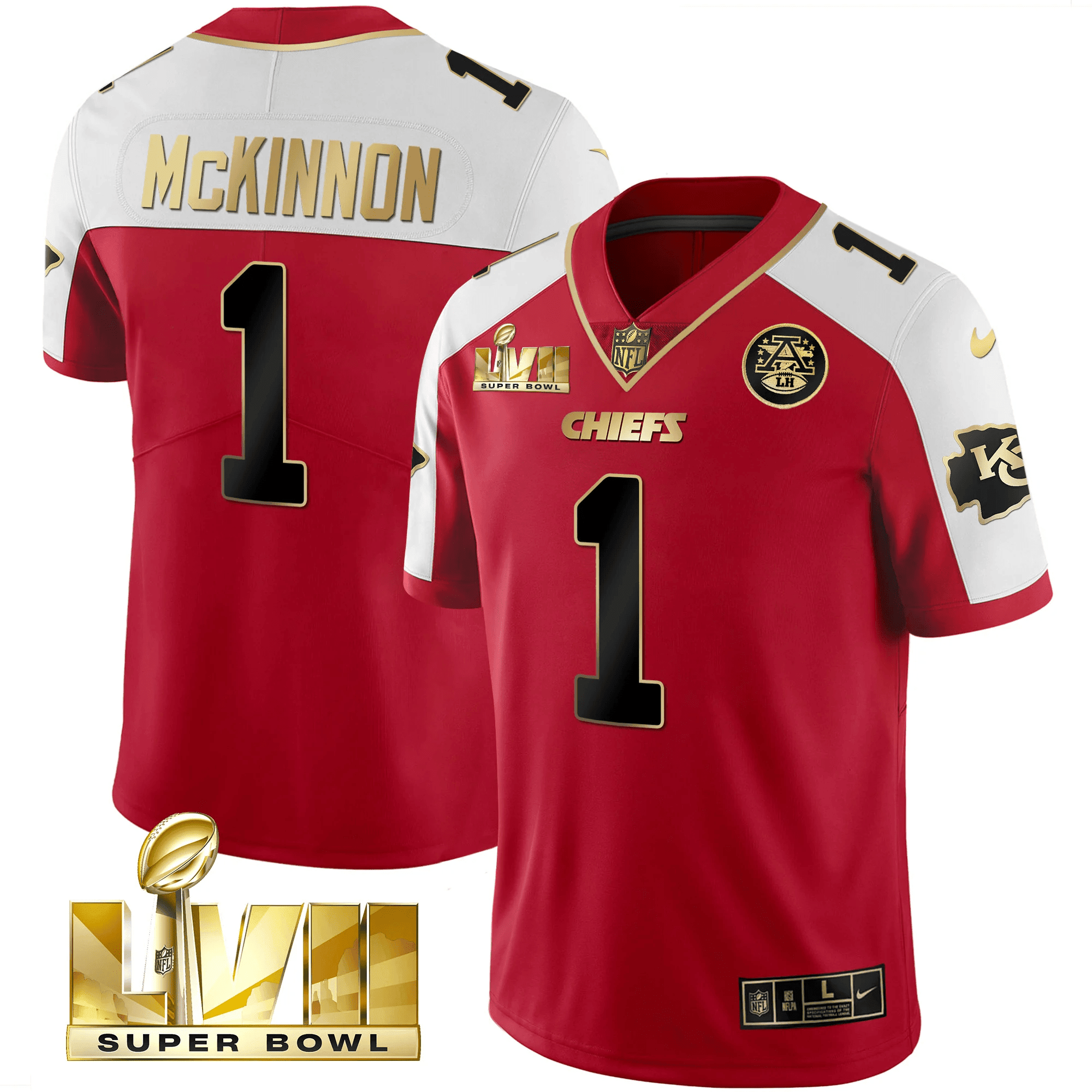 Jerick McKinnon Men's Kansas City Chiefs Super Bowl LVII Gold Trim Vapor V2 Red Alternate Jersey - All Stitched 