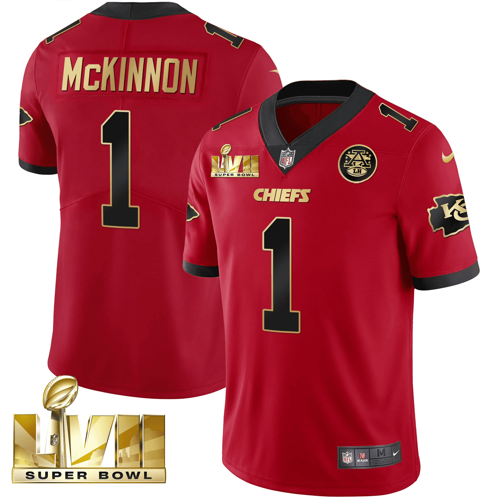 Jerick McKinnon Men's Kansas City Chiefs Super Bowl LVII Gold Trim Vapor V2 Red Jersey - All Stitched 