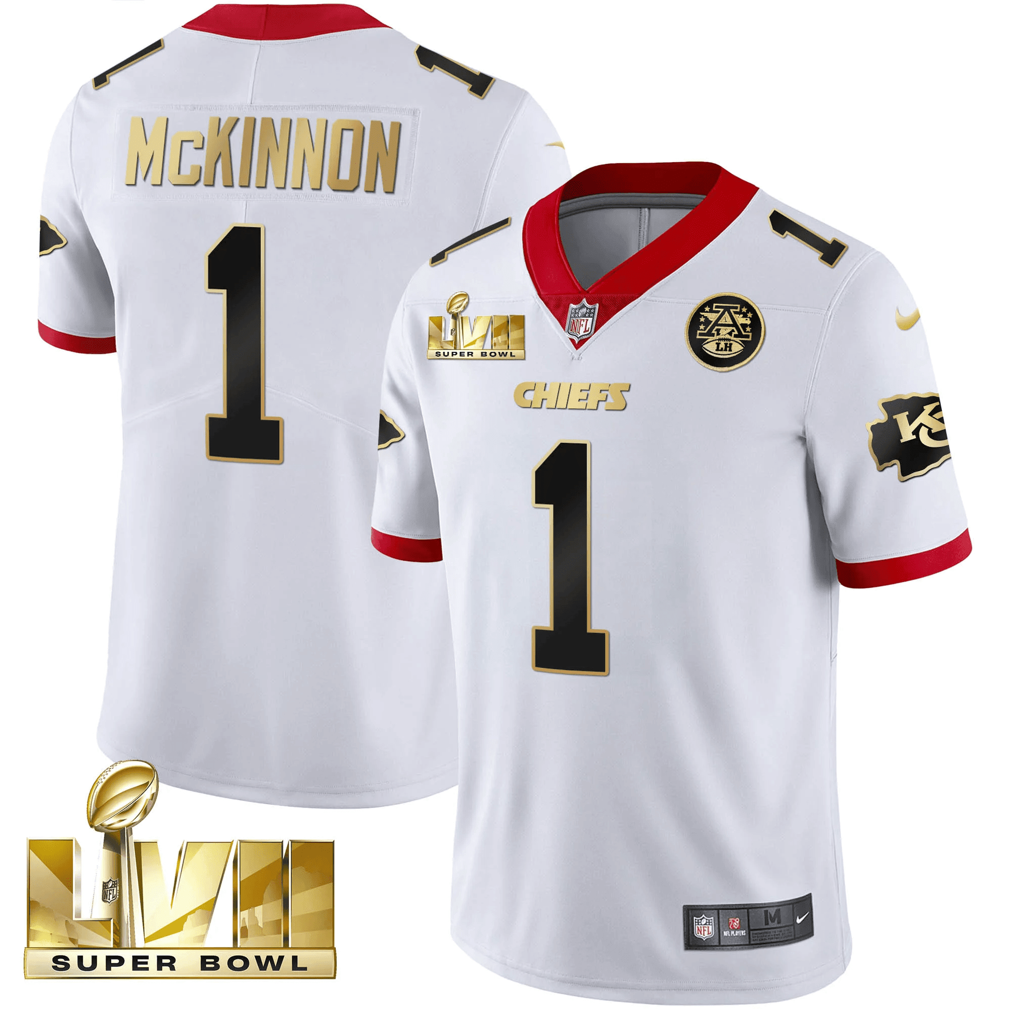 Jerick McKinnon Men's Kansas City Chiefs Super Bowl LVII Gold Trim Vapor V2 White Jersey - All Stitched 
