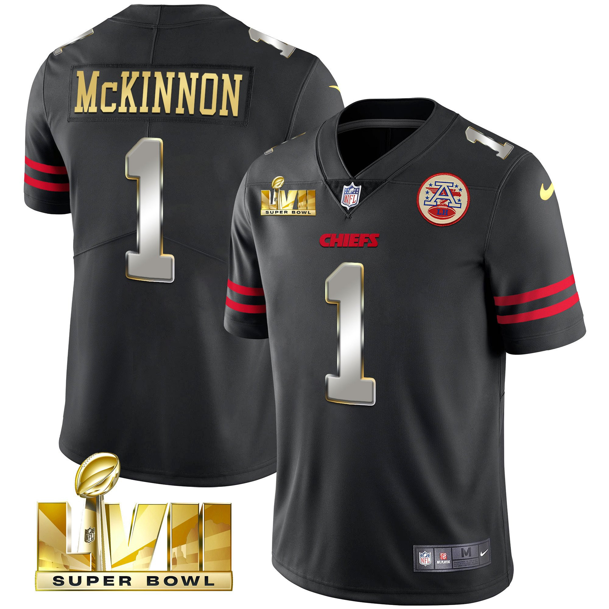 Jerick McKinnon Men's Kansas City Chiefs Super Bowl LVII Gold Vapor Limited Gold Trim Jersey - All Stitched 
