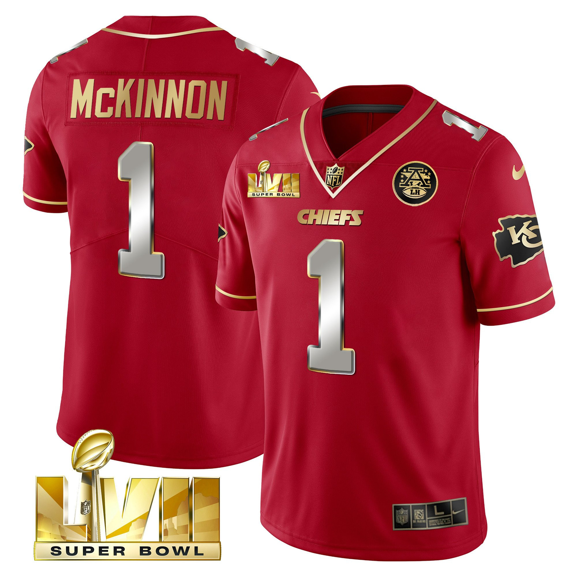 Jerick McKinnon Men's Kansas City Chiefs Super Bowl LVII Gold Vapor Limited Red Special Jersey - All Stitched 
