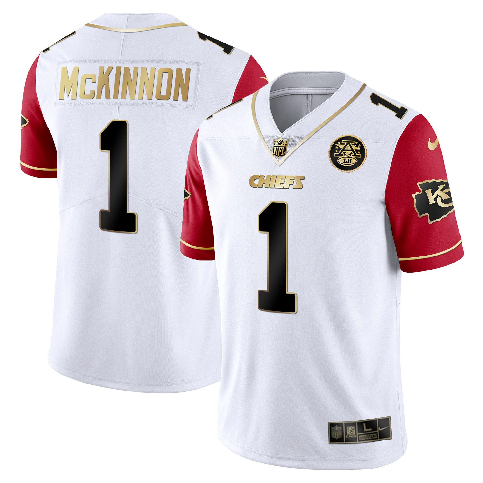 Jerick McKinnon Men's Kansas City Chiefs White Gold & Black Gold Red Sleeves Jersey - All Stitched 