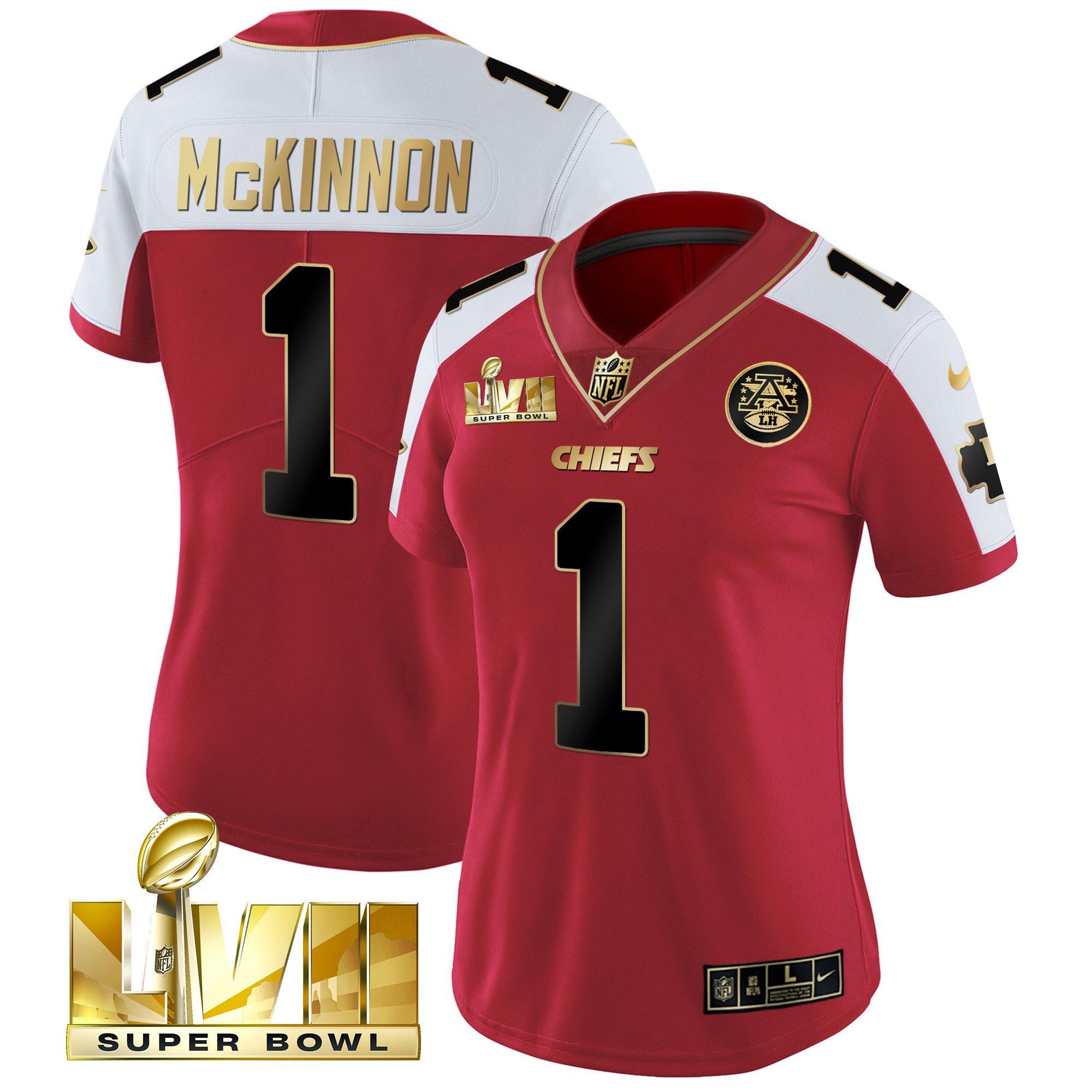 Jerick McKinnon Women's Kansas City Chiefs Super Bowl LVII Red Gold Vapor Red Alternate Jersey - All Stitched 