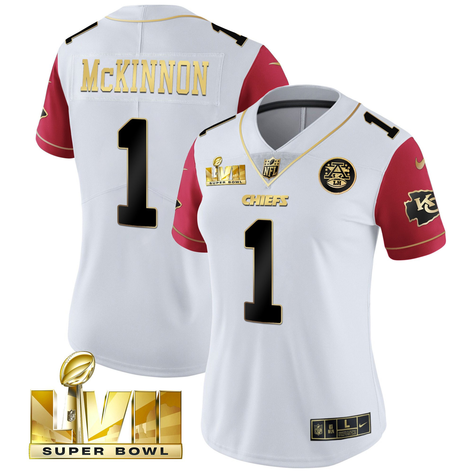Jerick McKinnon Women's Kansas City Chiefs Super Bowl Vapor Gold Color Sleeve Jersey - All Stitched 