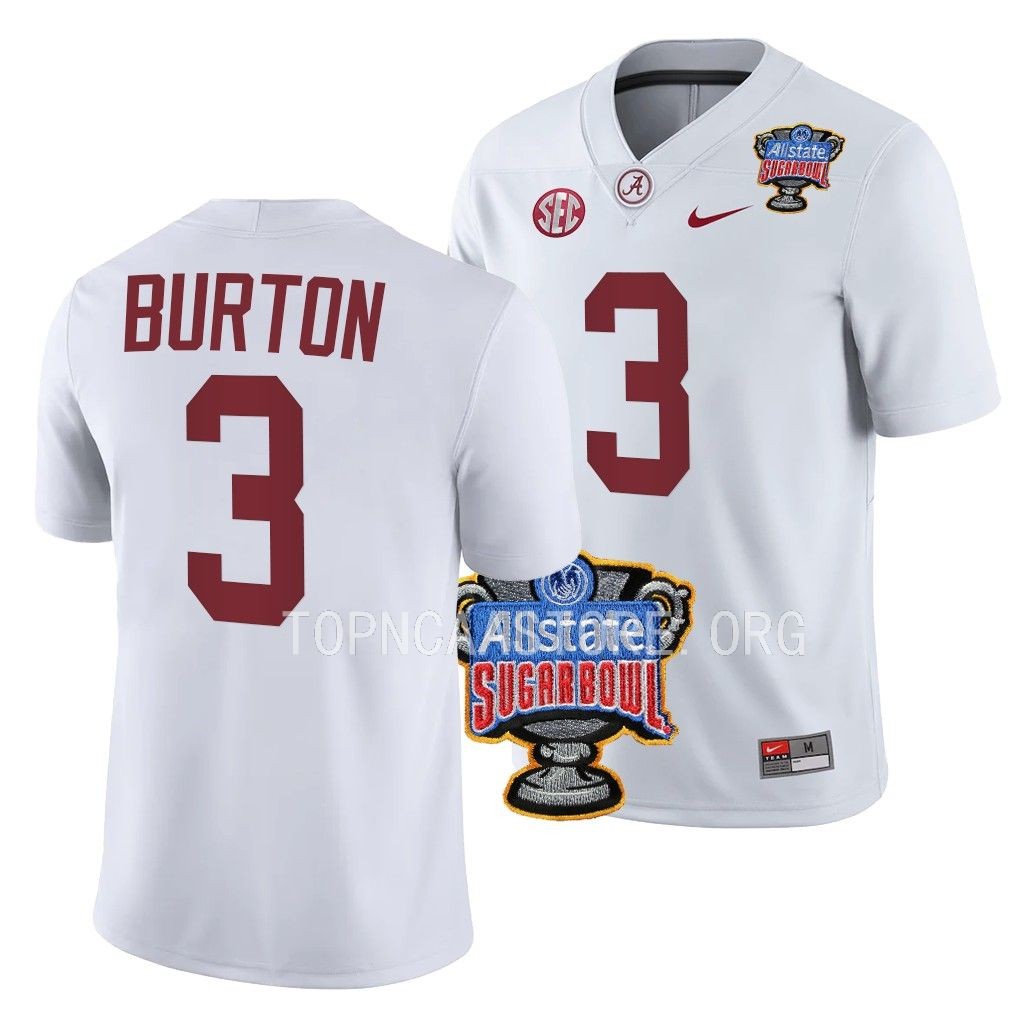 Jermaine Burton Alabama Crimson Tide #3 White Jersey 2022 Sugar Bowl Men's College Uniform