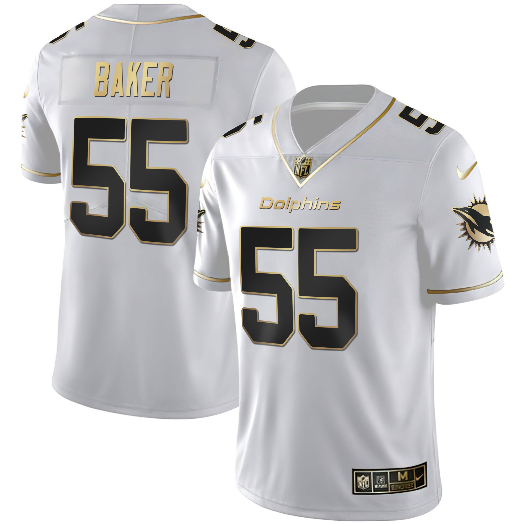 Jerome Baker Men's Miami Dolphins White Gold & Black Gold White Gold Jersey - All Stitched 
