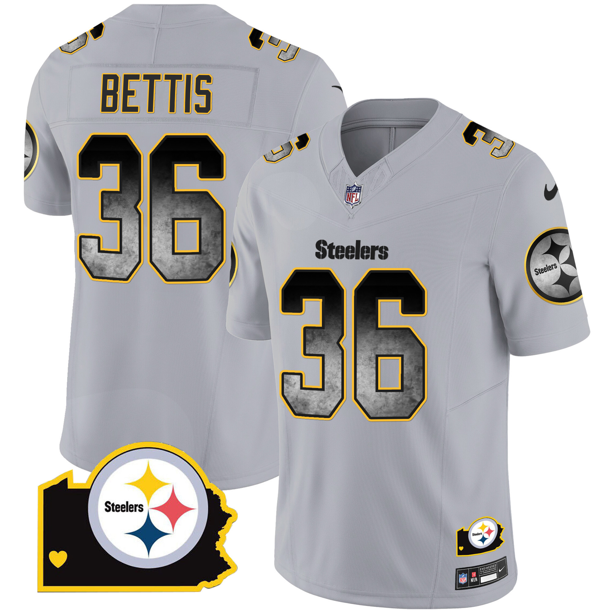 Jerome Bettis Men's Pittsburgh Steelers Arch Smoke Home Patch Vapor Gray Jersey - All Stitched