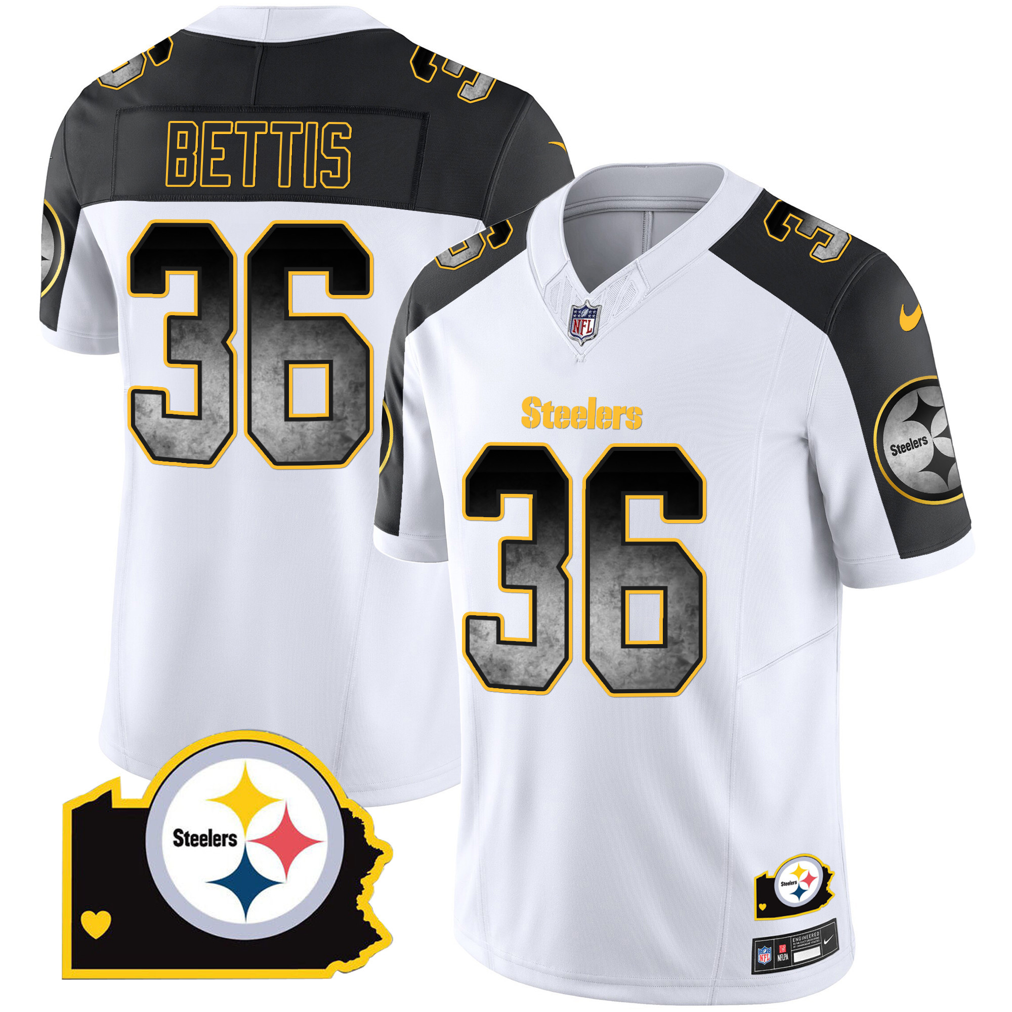 Jerome Bettis Men's Pittsburgh Steelers Arch Smoke Home Patch Vapor Inverted Jersey - All Stitched