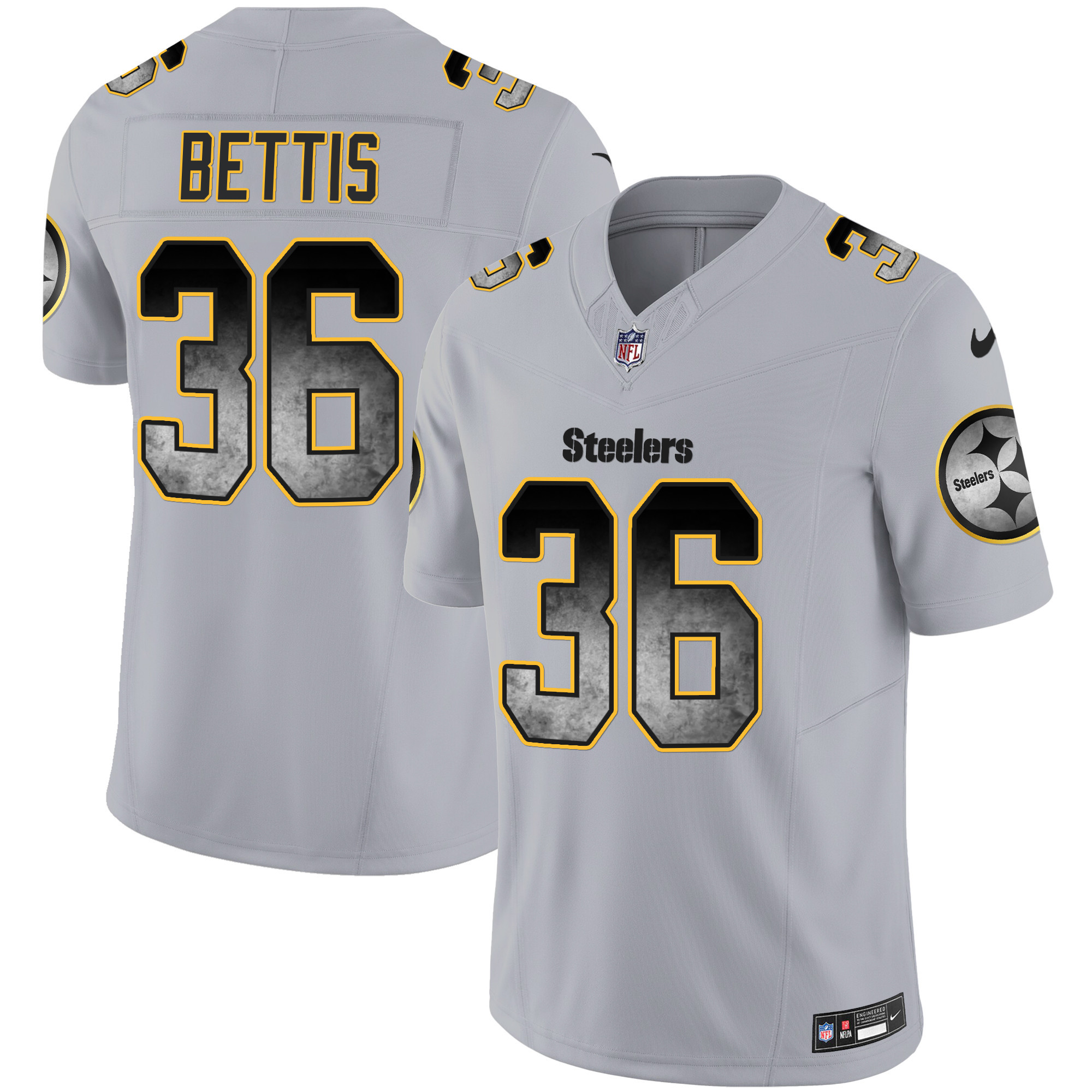 Jerome Bettis Men's Pittsburgh Steelers Arch Smoke Vapor Gray Jersey - All Stitched