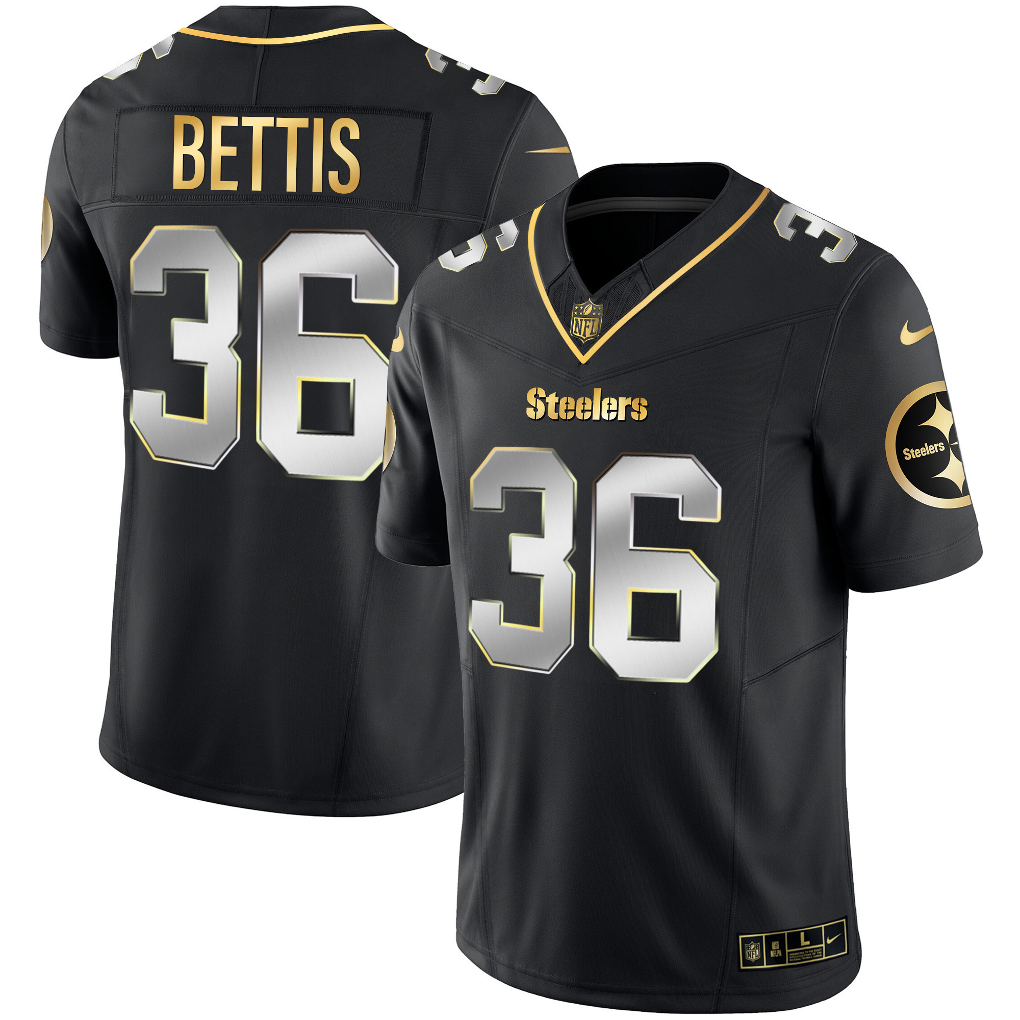 Jerome Bettis Men's Pittsburgh Steelers Gold Vapor V2 Black Limited Jersey - All Stitched