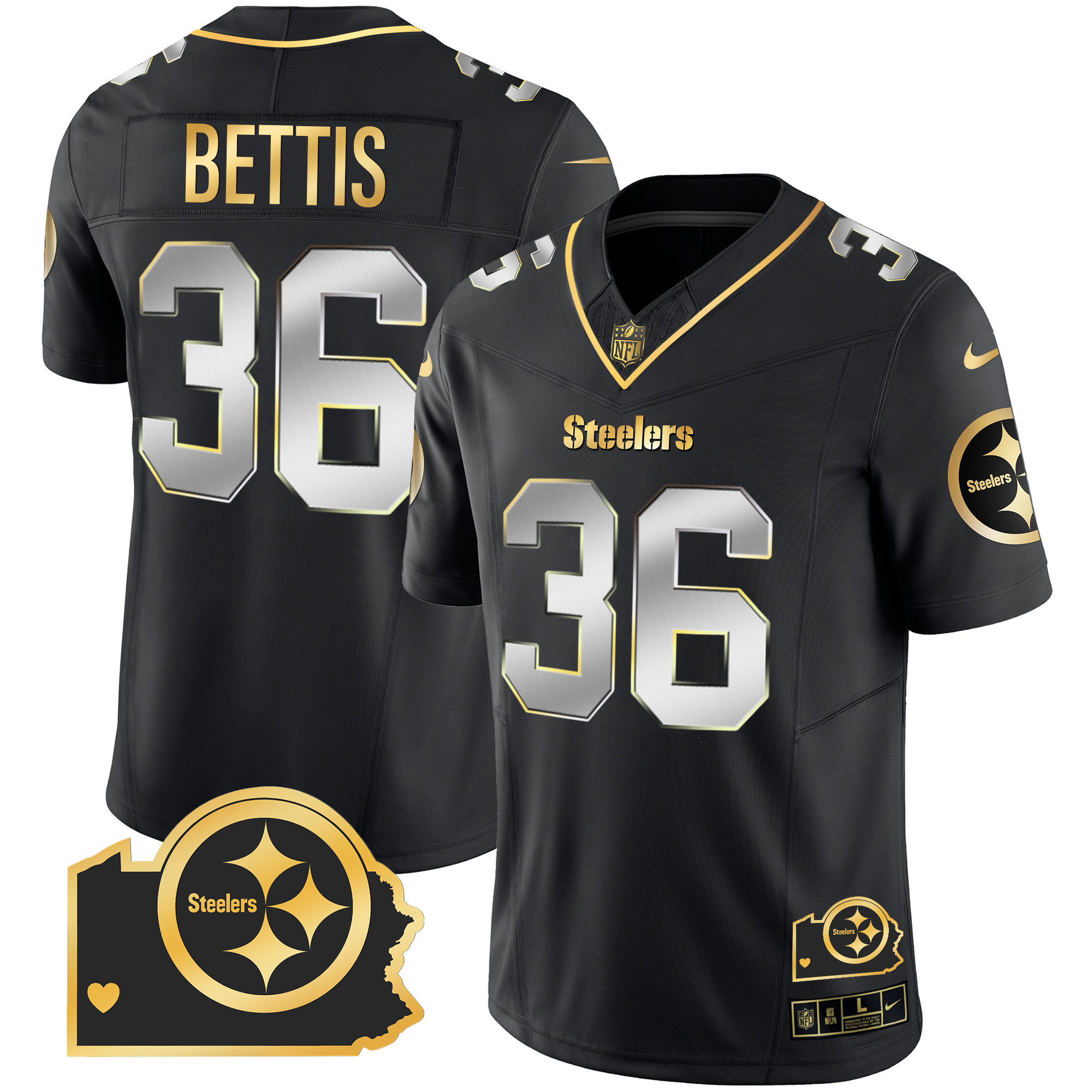 Jerome Bettis Men's Pittsburgh Steelers Home Patch Gold Vapor Black Limited Jersey - All Stitched