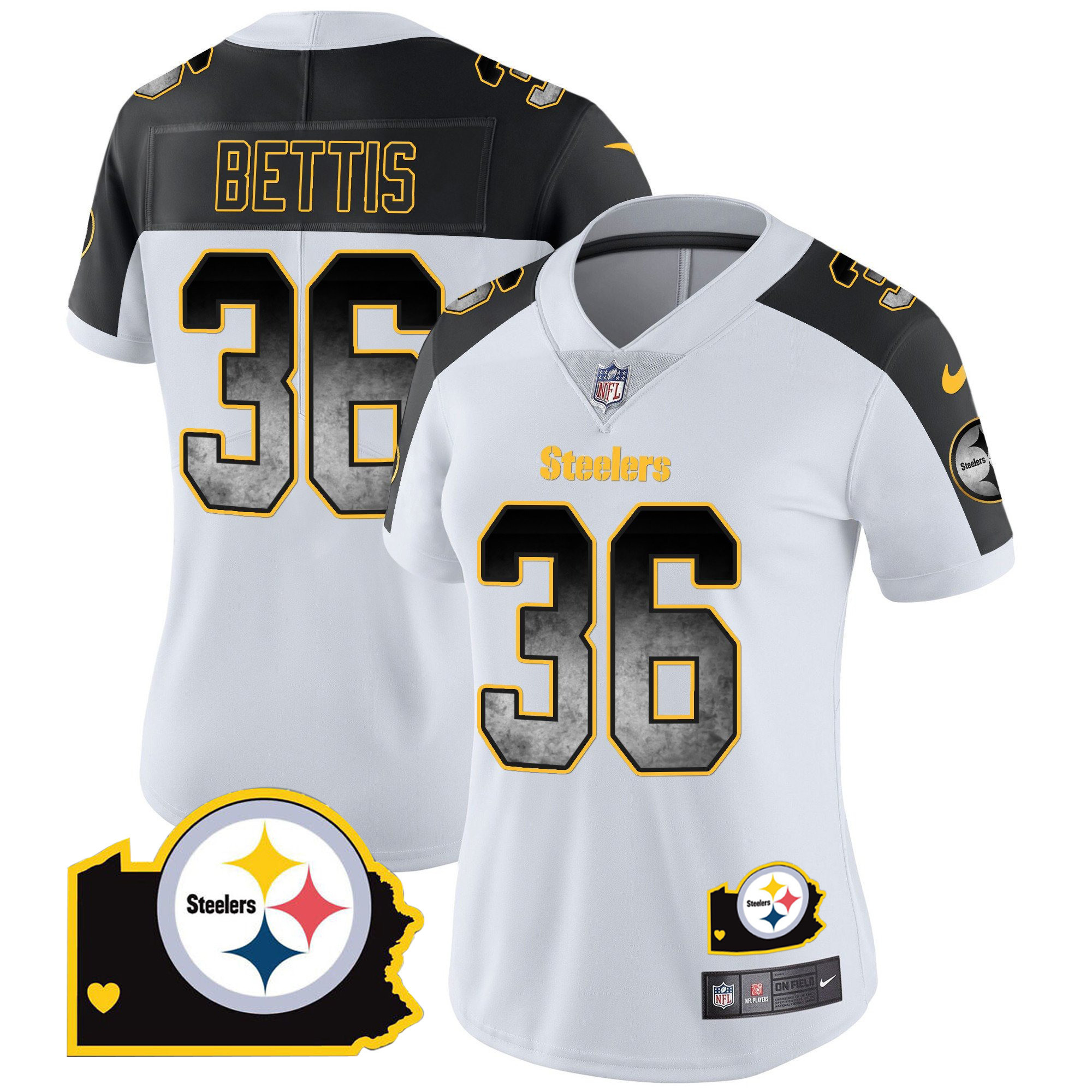 Jerome Bettis Women's Pittsburgh Steelers Arch Smoke Home Patch Vapor Inverted Jersey - All Stitched
