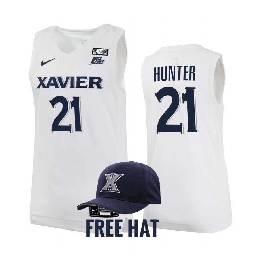 Jerome Hunter Xavier Musketeers White Jersey 2021-22 College Free Hat