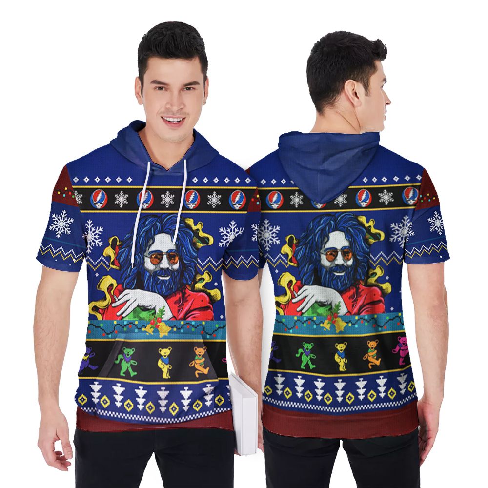 Jerry Garcia Grateful Dead Christmas Bears Christmas Pattern 3D Printed Gift For Grateful Dead Fan Short Sleeve Hoodie