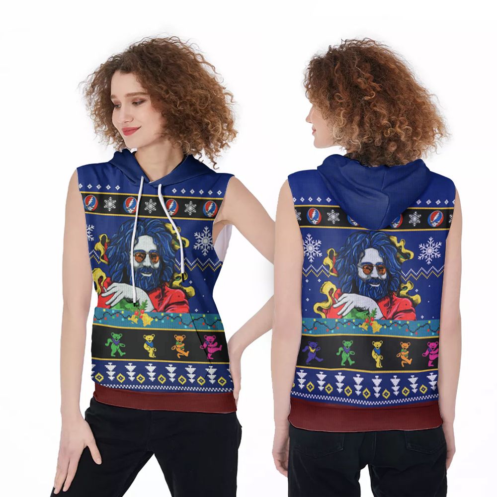Jerry Garcia Grateful Dead Christmas Bears Christmas Pattern 3D Printed Gift For Grateful Dead Fan Sleeveless Hoodie