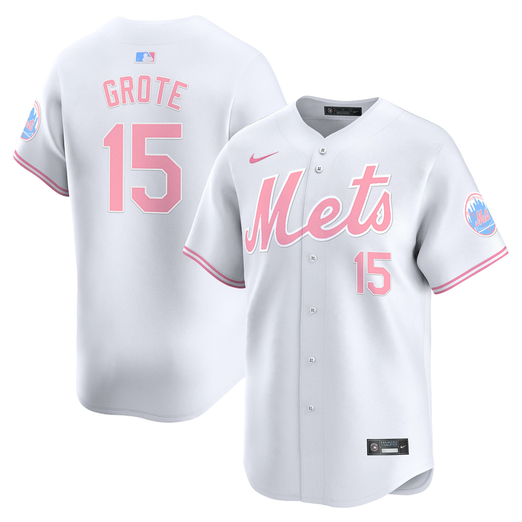 Jerry GroteUnisex New York Mets Bubblegum Pink Vapor Premier Limited White Jersey - All Stitched
