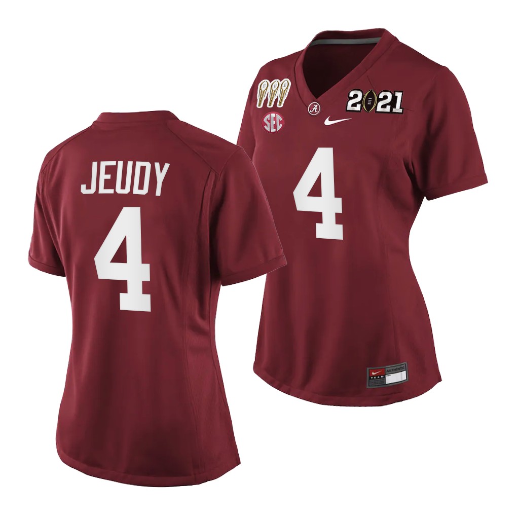 Jerry Jeudy Alabama Crimson Tide 3X CFP National Championship Women Jersey Crimson Special Edition
