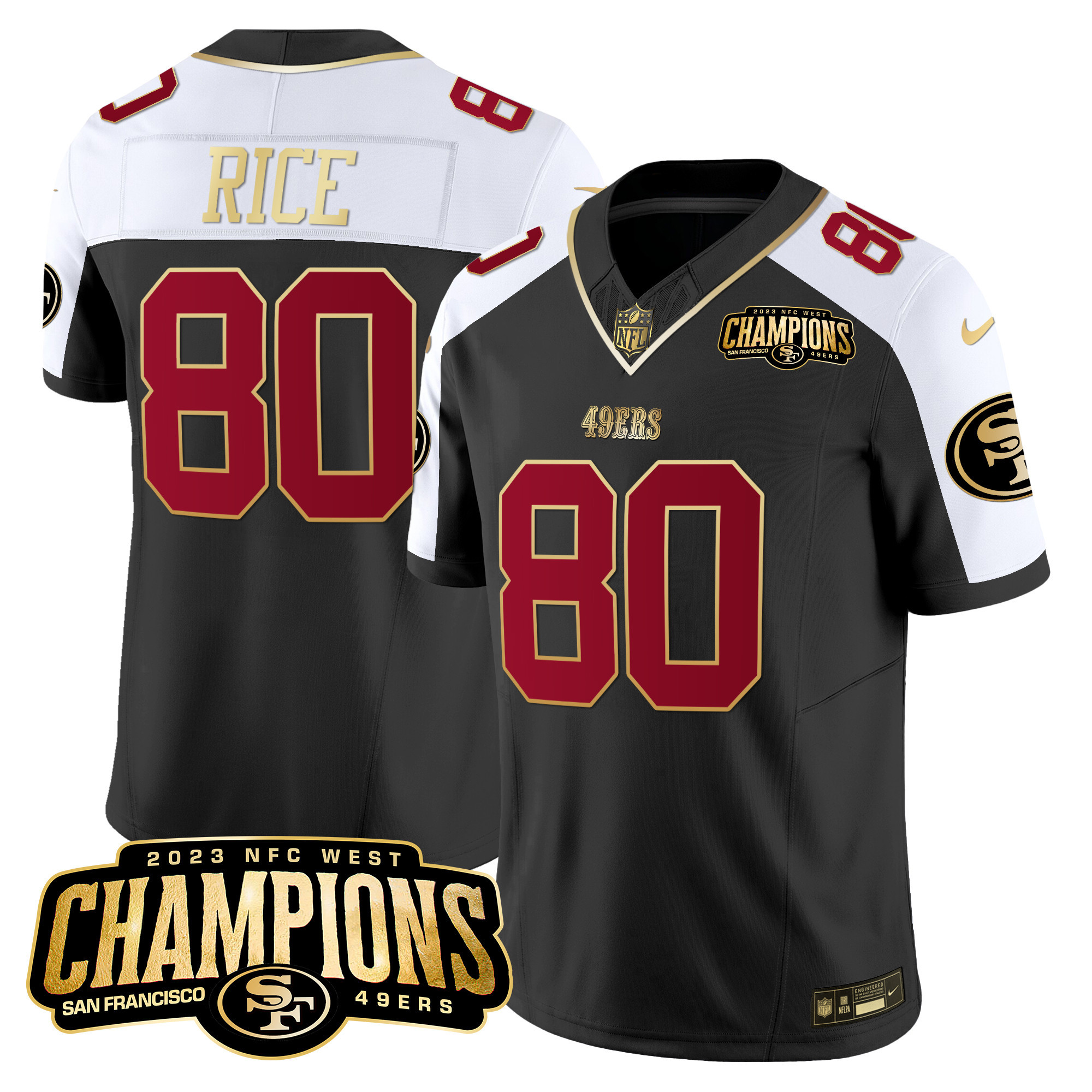 Jerry Rice Men's San Francisco 49ers 2023 NFC West Champions Patch Vapor Black Alternate Jersey - All Stitched 