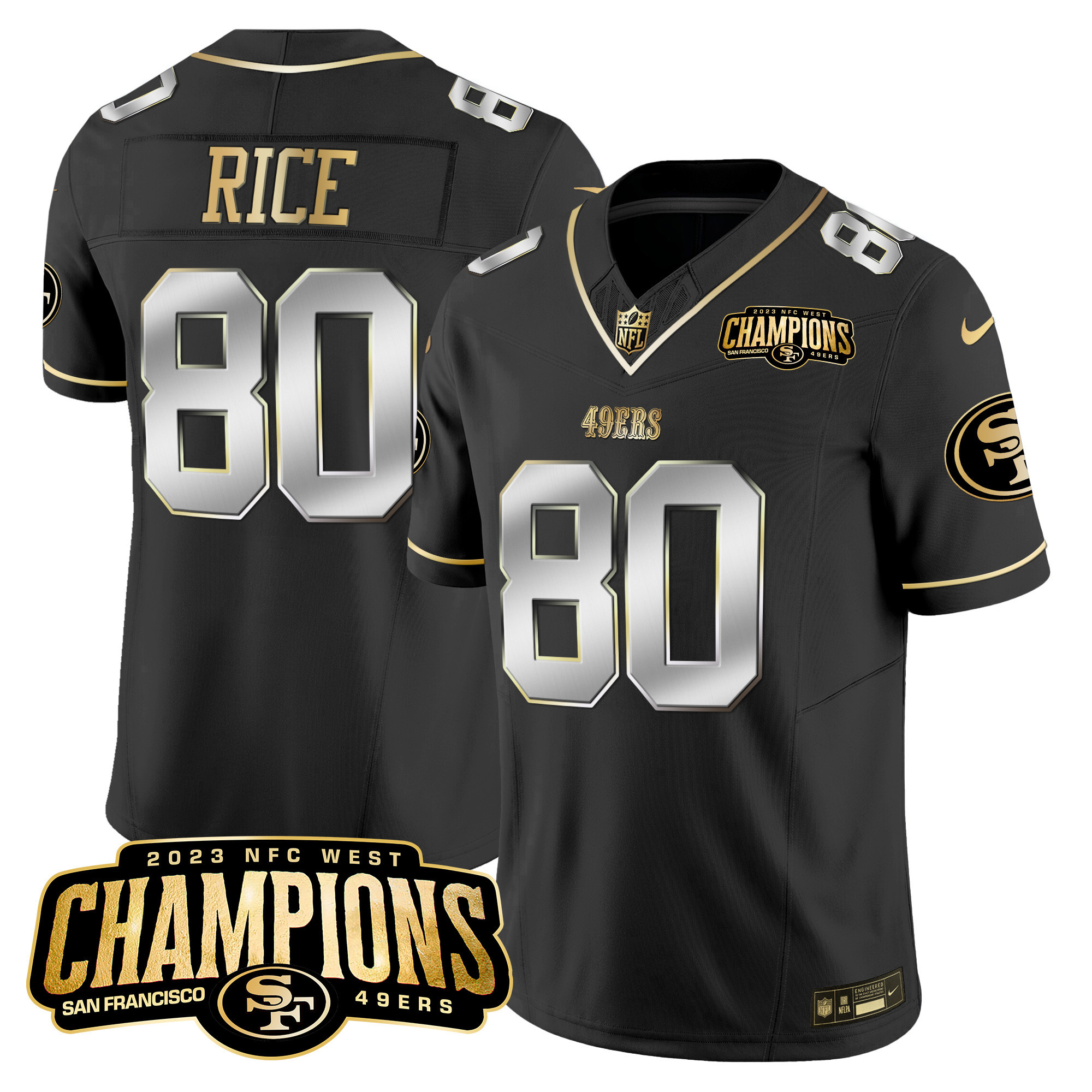 Jerry Rice Men's San Francisco 49ers 2023 NFC West Champions Patch Vapor Black Limited Jersey - All Stitched 