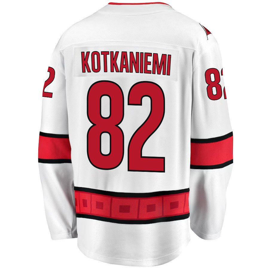 Jesperi Kotkaniemi 82 Carolina Hurricanes Stanley Cup 2023 Playoffs Patch Away Breakaway Men Stitched Jersey – White