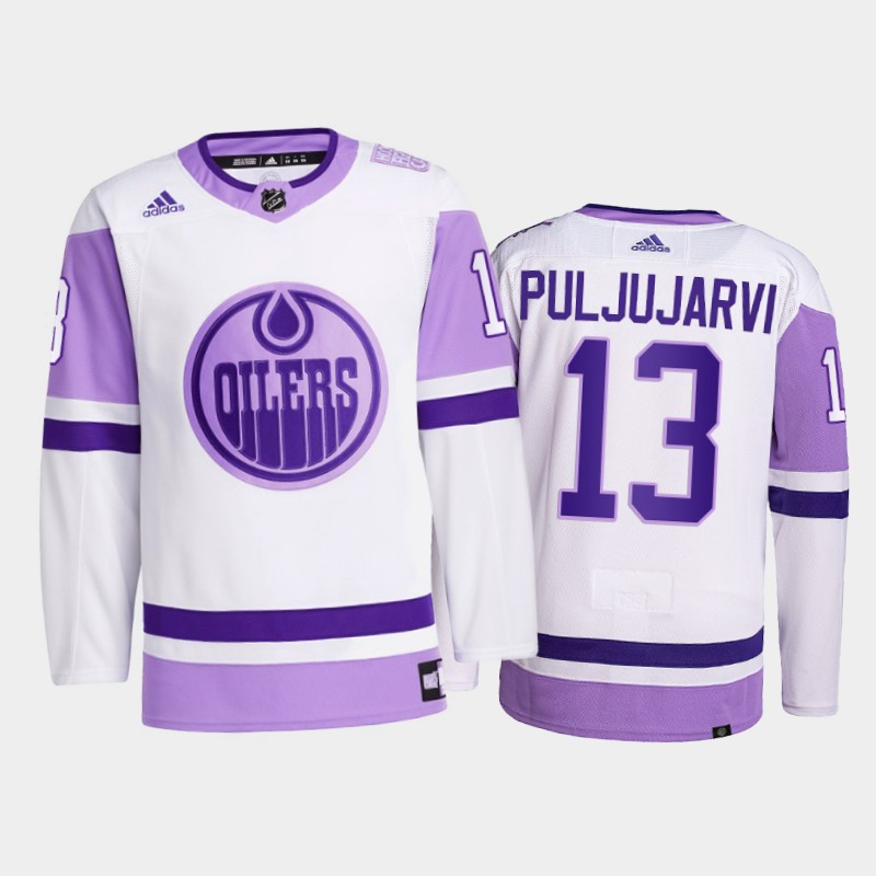 Jesse Puljujarvi #13 Edmonton Oilers 2021 FightsCancer White Primegreen Jersey