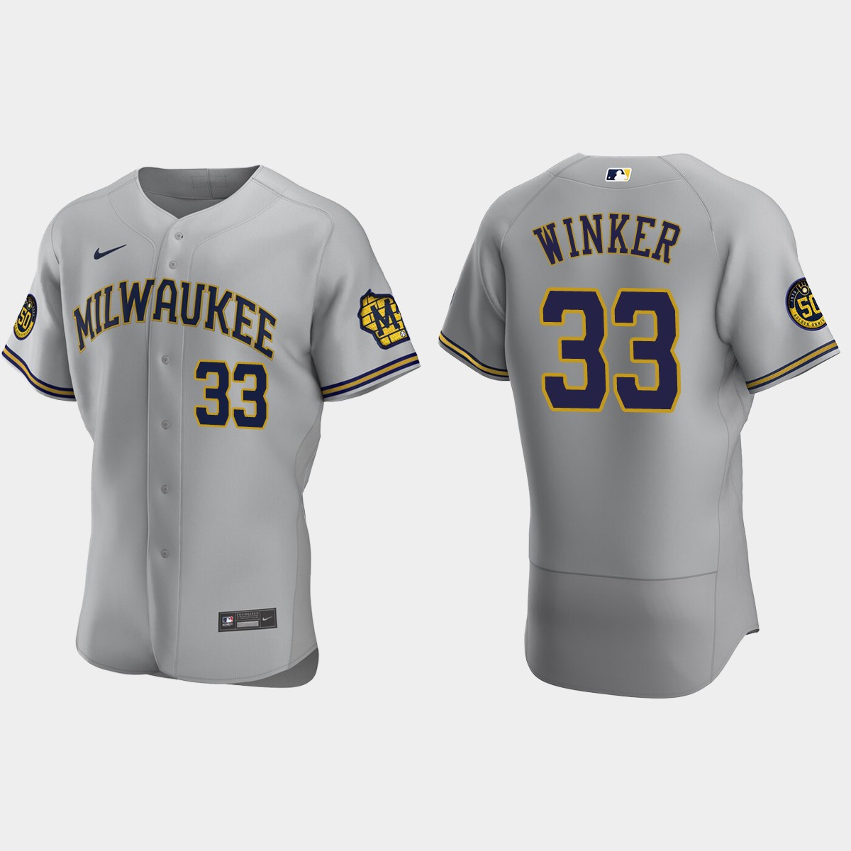 Jesse Winker Milwaukee Brewers Road Jersey - Gray